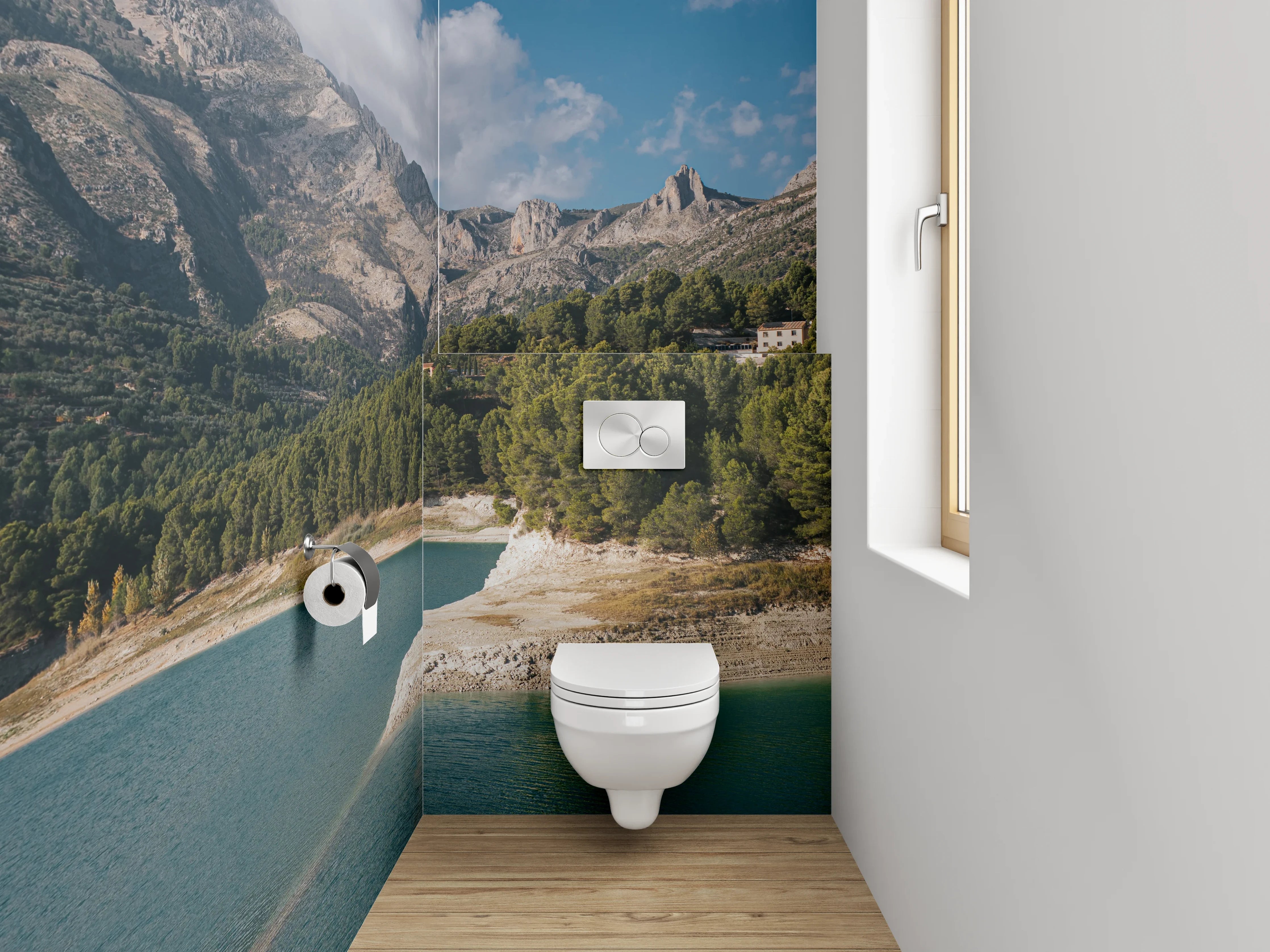 WC-Rückwand - See- und Berglandschaft Panorama