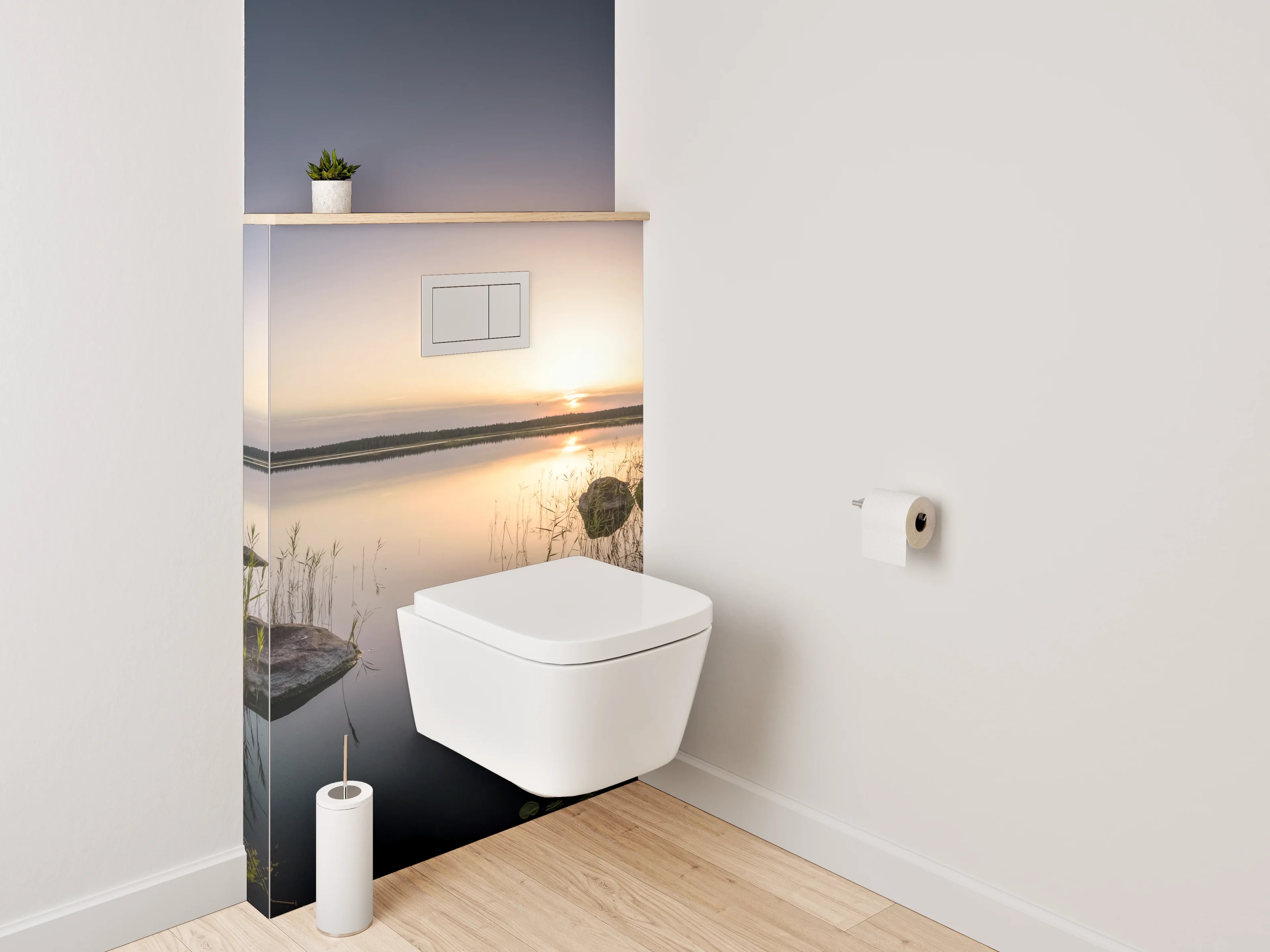 WC-Rückwand - See mit Sonnenuntergang und Bäumen
