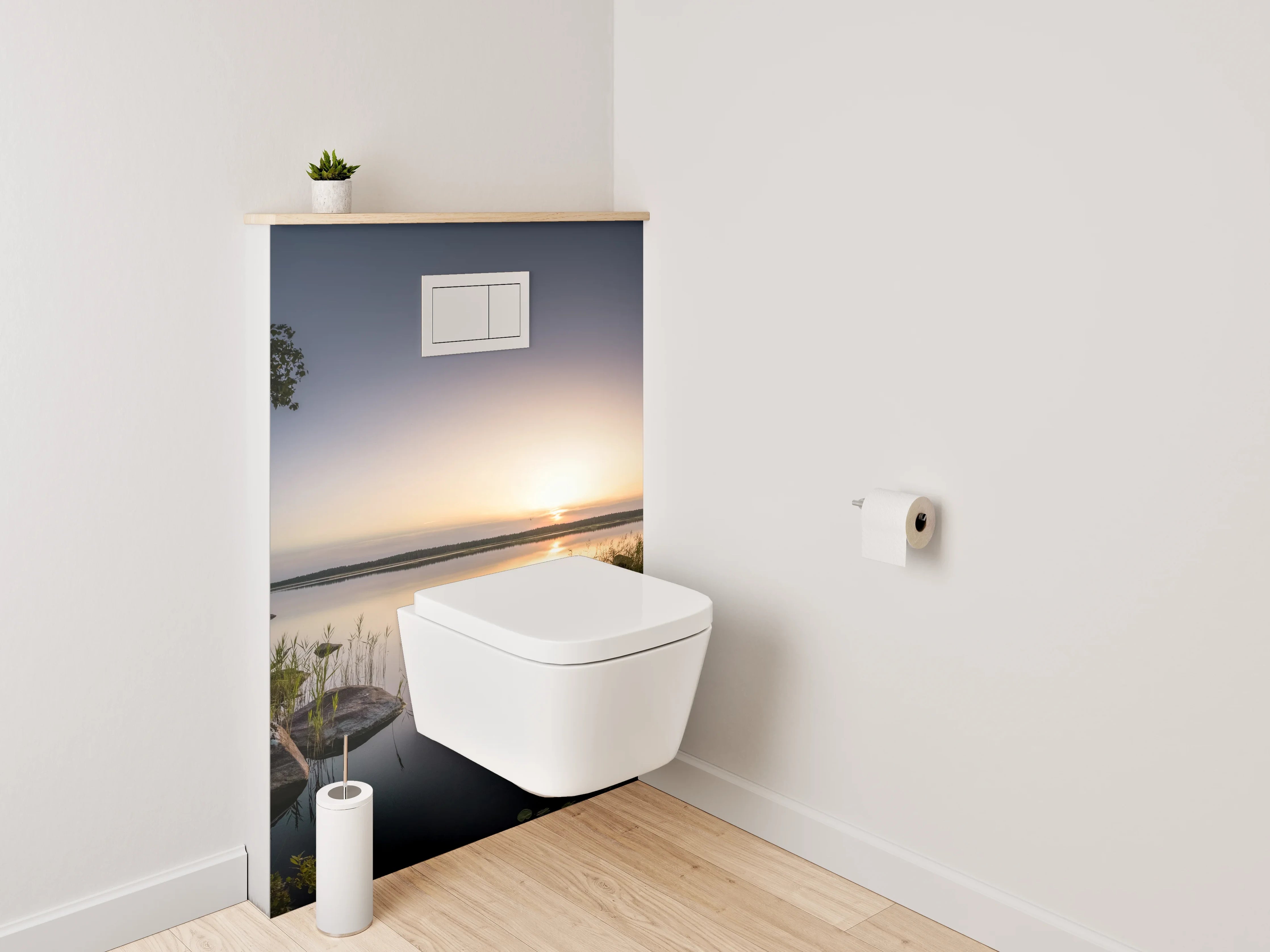 WC-Rückwand - See mit Sonnenuntergang und Bäumen