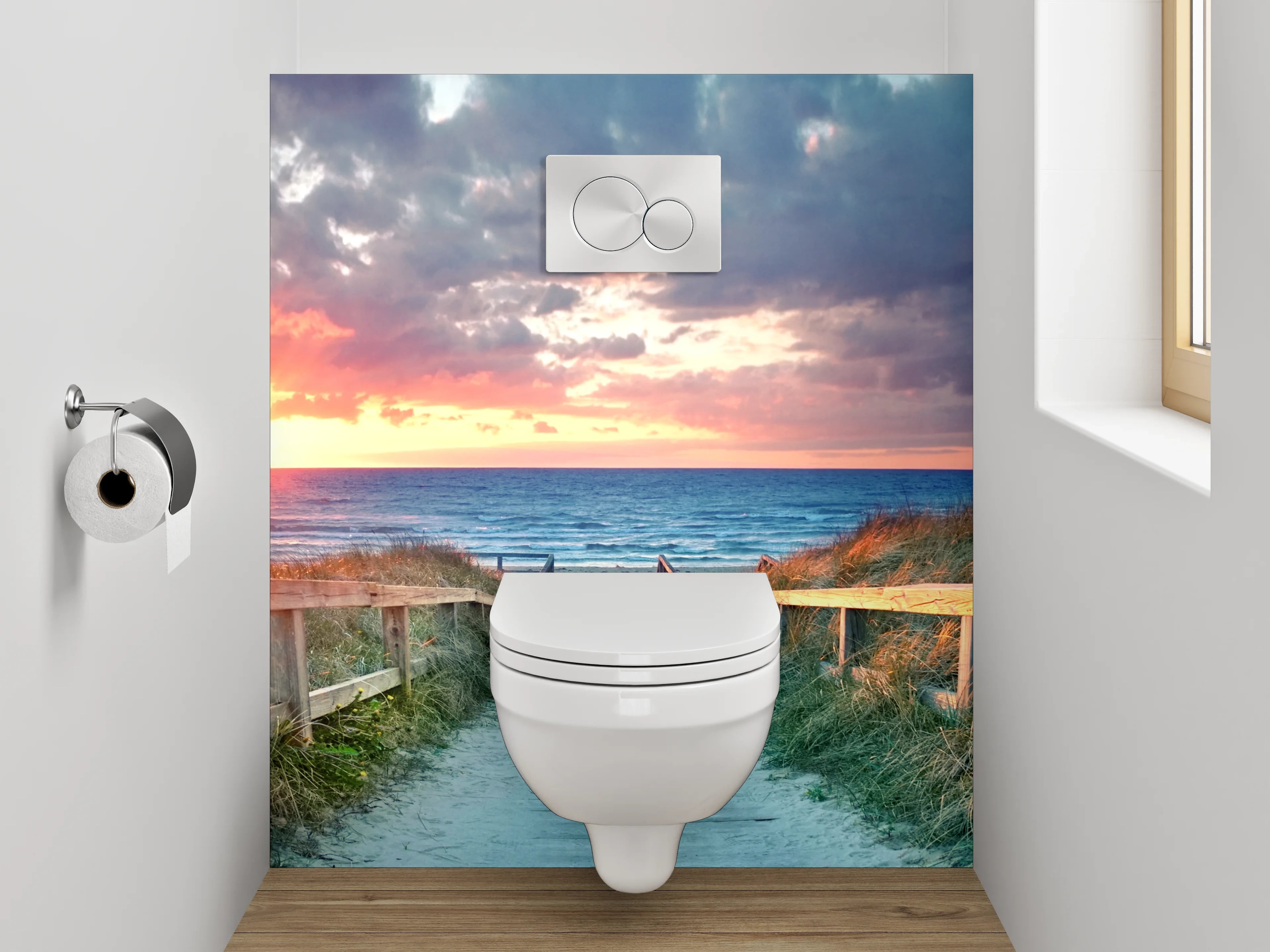 WC-Rückwand - Seebrücke am Strand bei Sonnenuntergang
