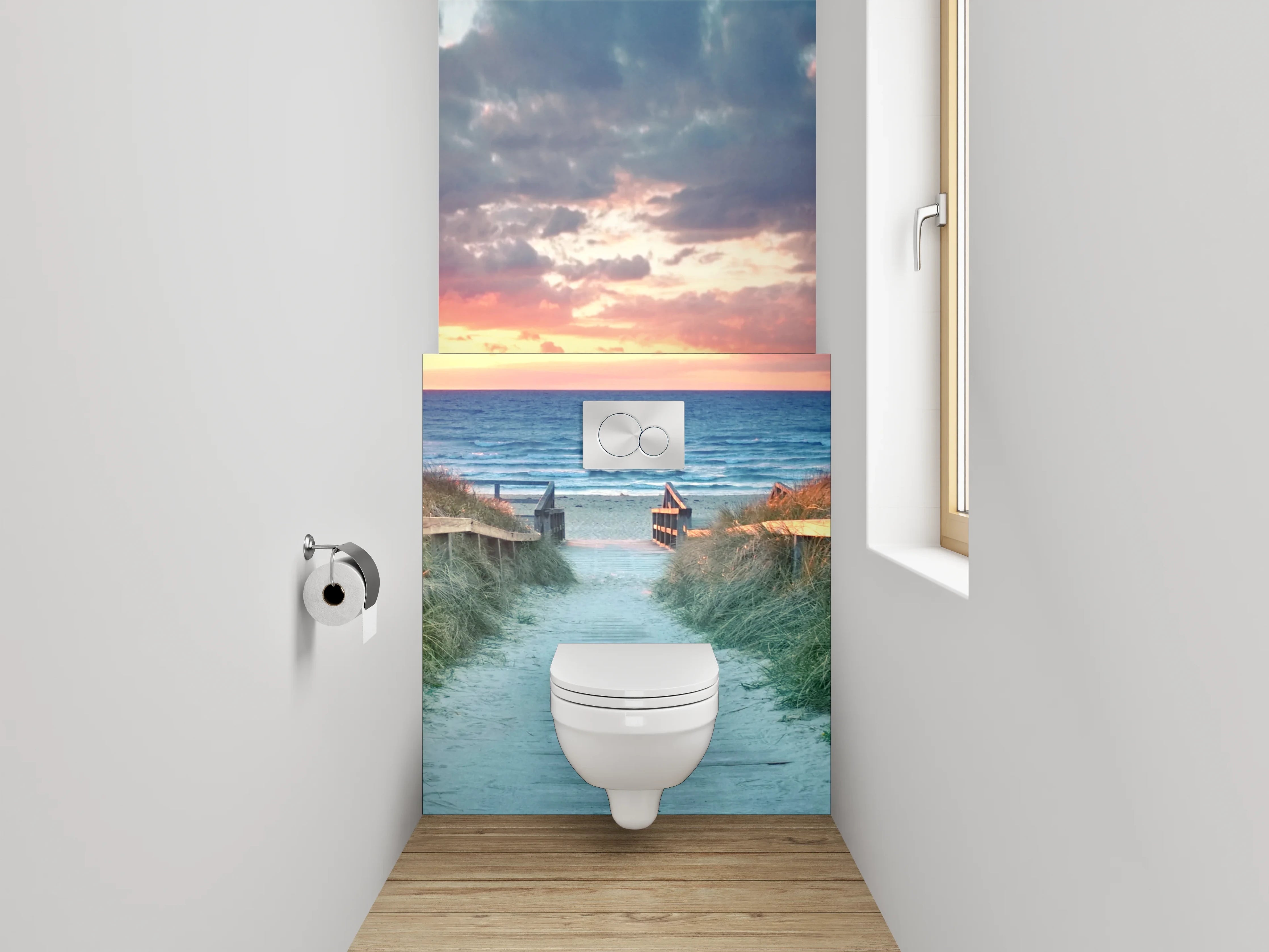 WC-Rückwand - Seebrücke am Strand bei Sonnenuntergang