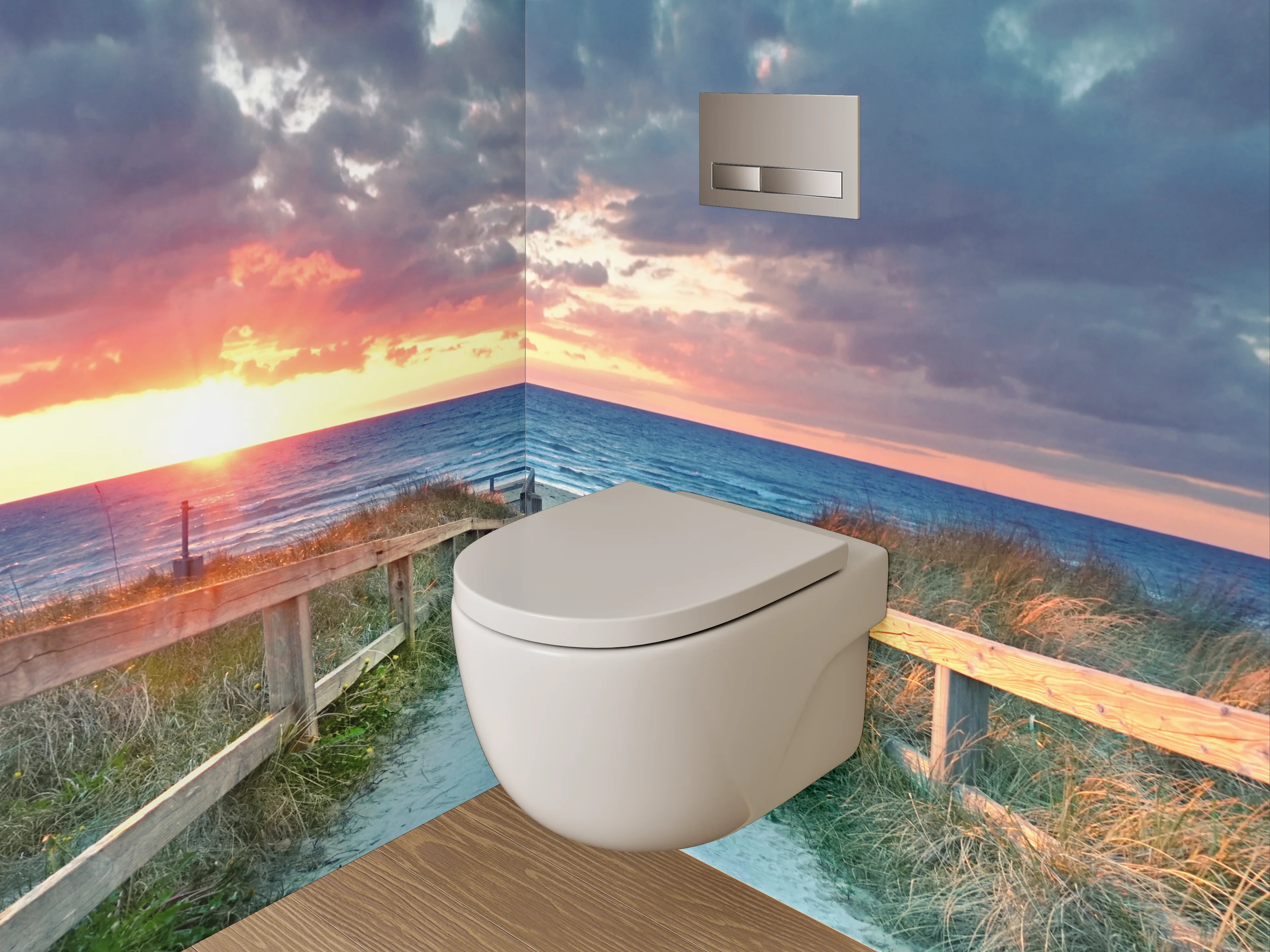 WC-Rückwand - Seebrücke am Strand bei Sonnenuntergang