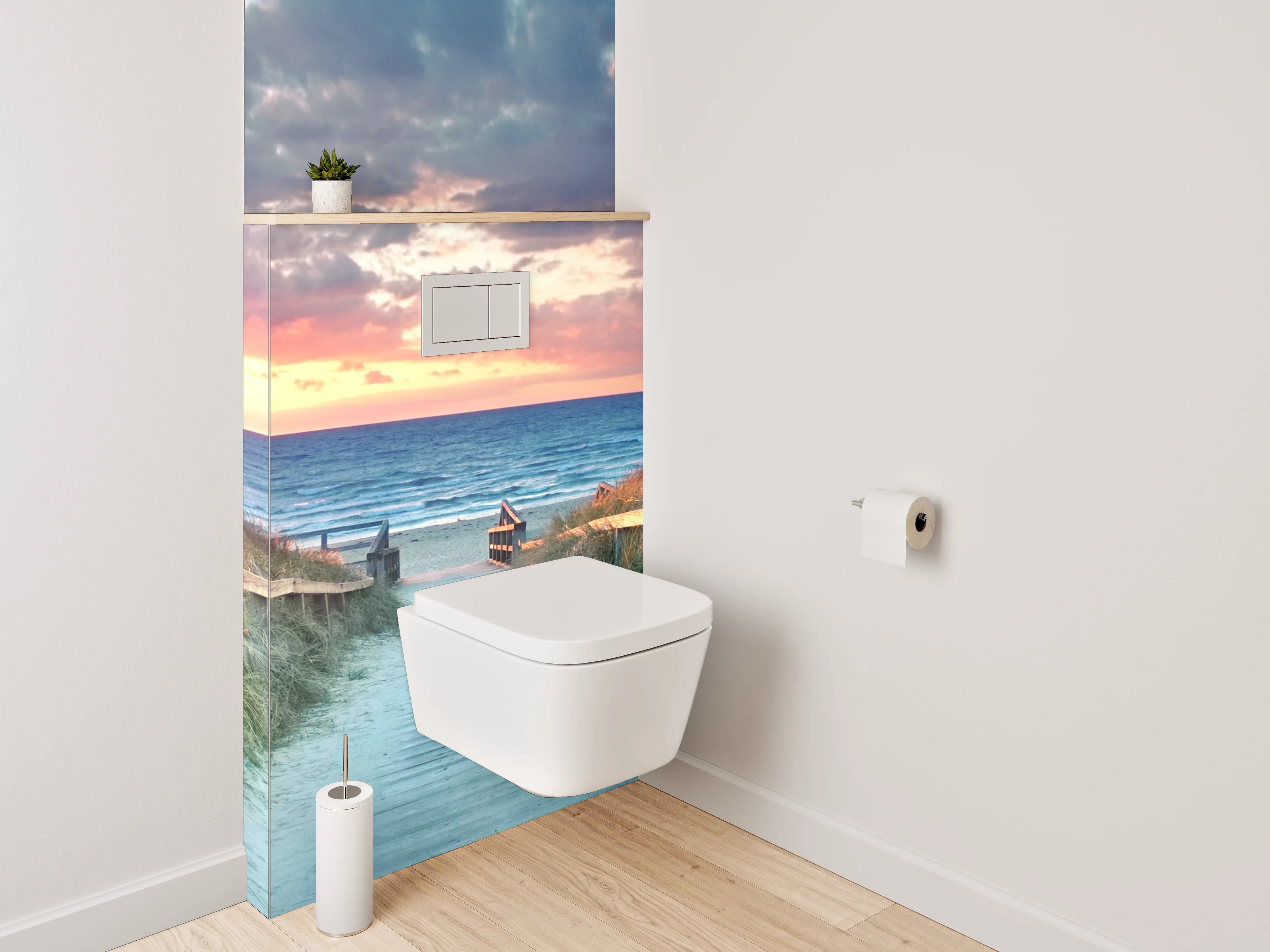 WC-Rückwand - Seebrücke am Strand bei Sonnenuntergang