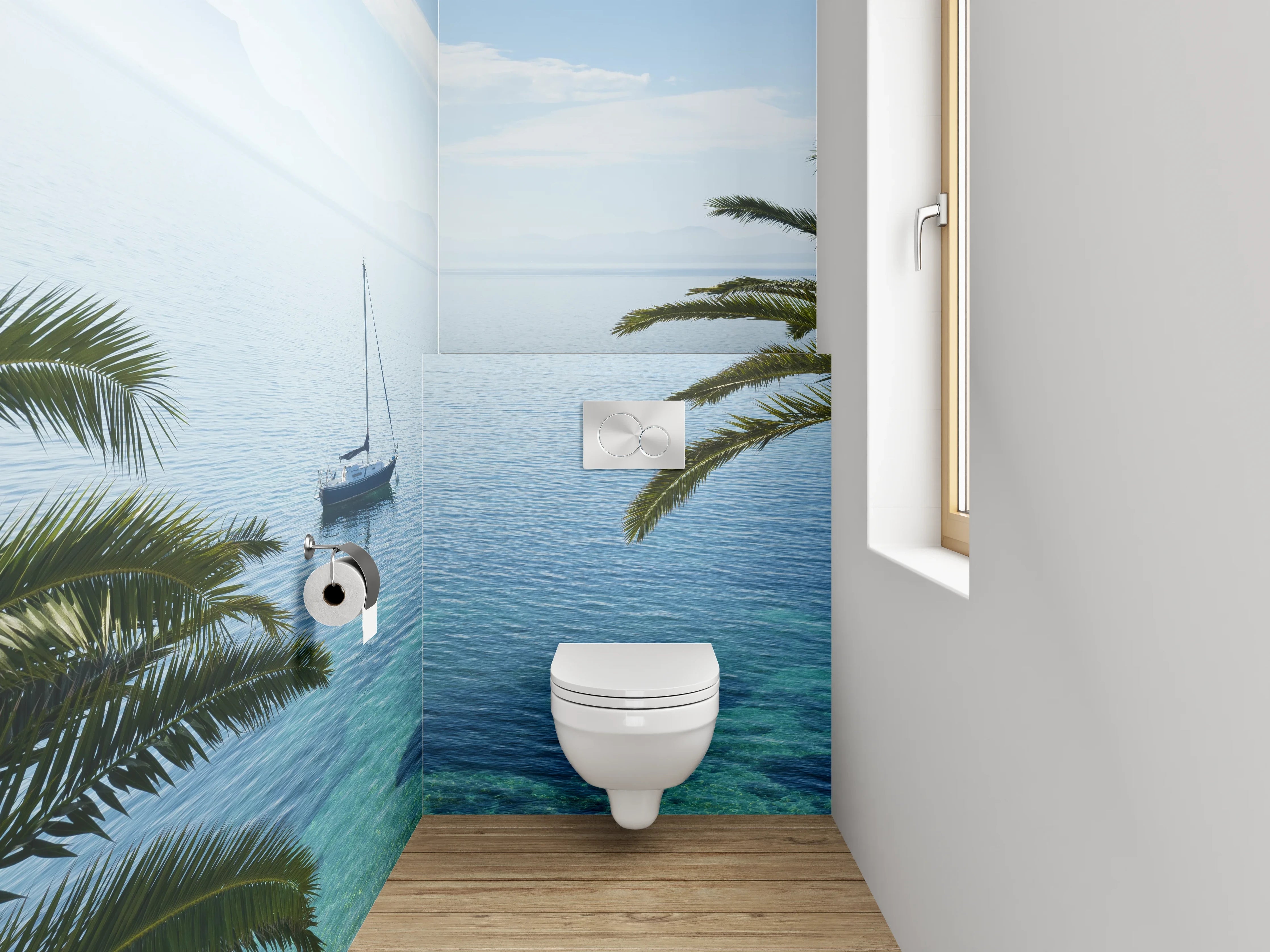 WC-Rückwand - Segelboot auf ruhigem Meer