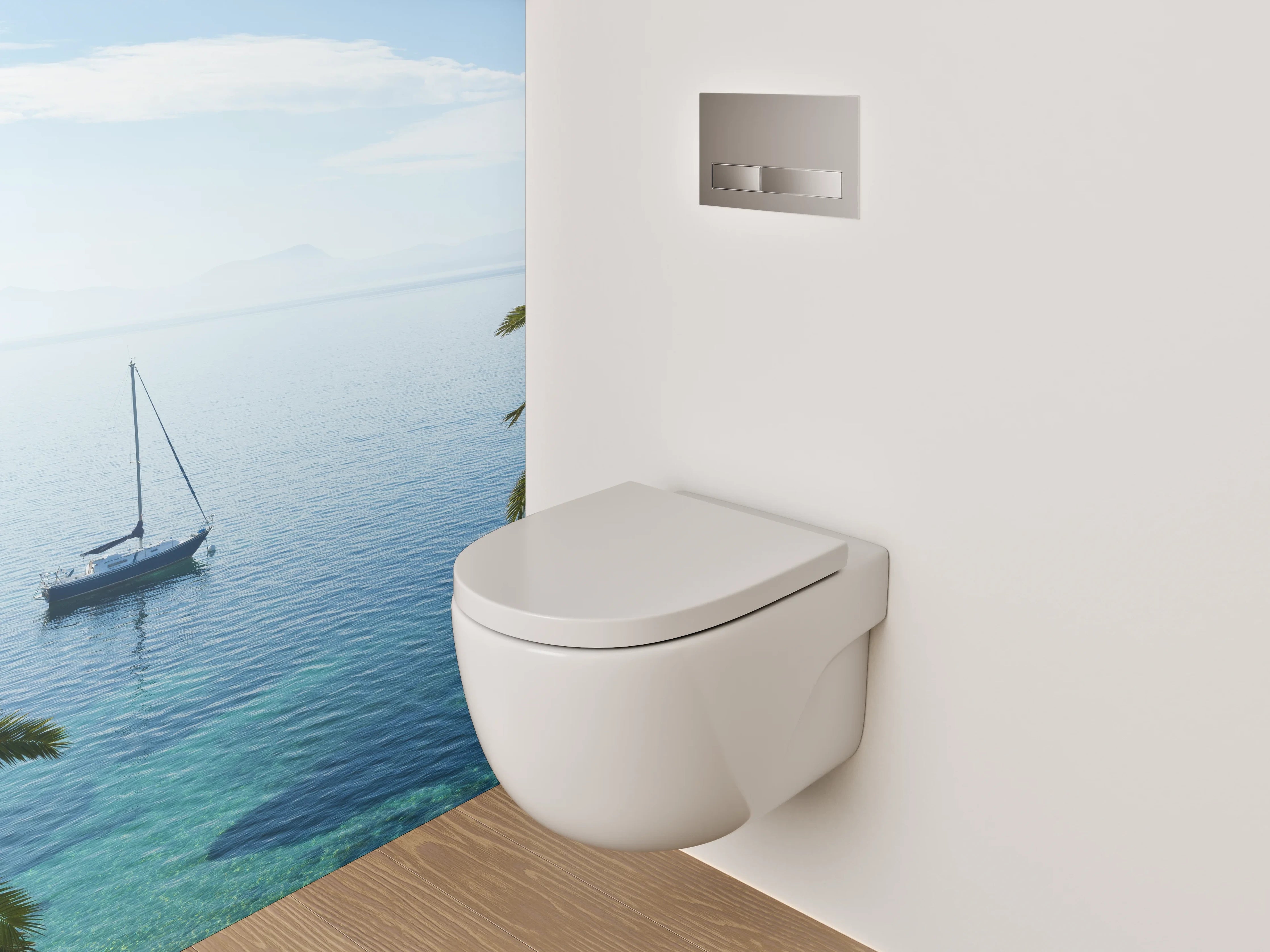 WC-Rückwand - Segelboot auf ruhigem Meer