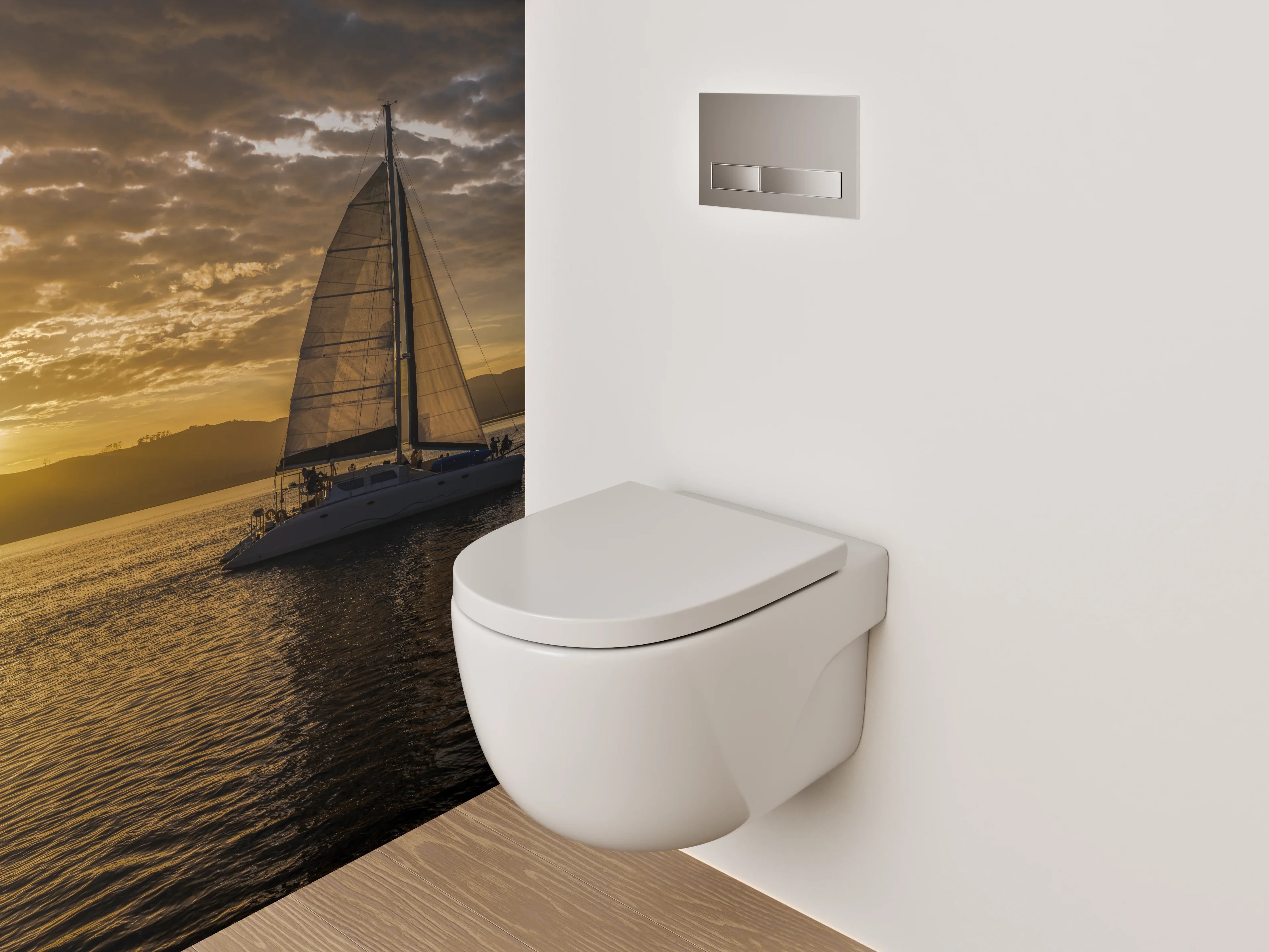 WC-Rückwand - Segelboot bei Sonnenuntergang Panorama