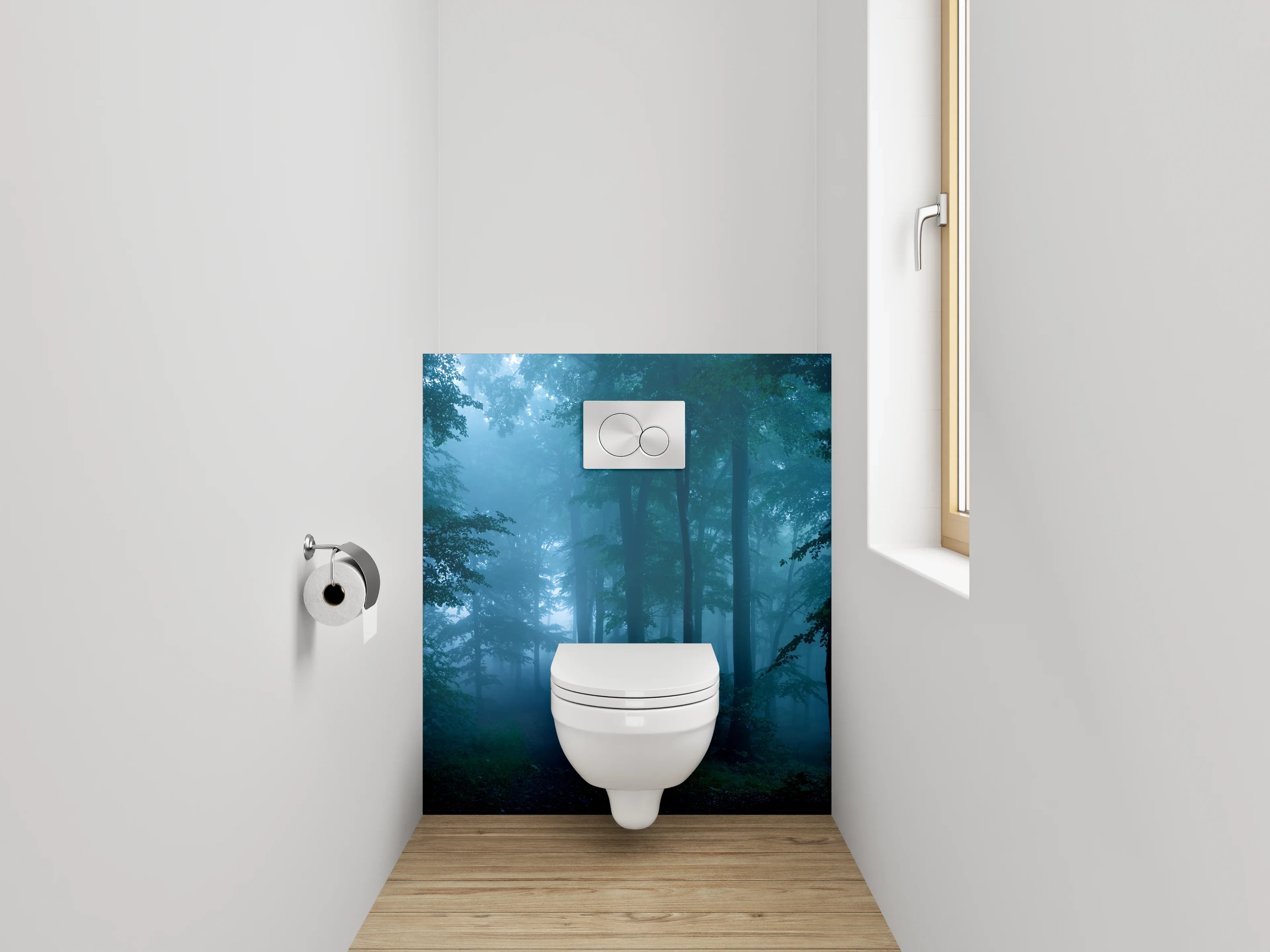 WC-Rückwand - Silbergraue Nebelschleier im Zauberwald
