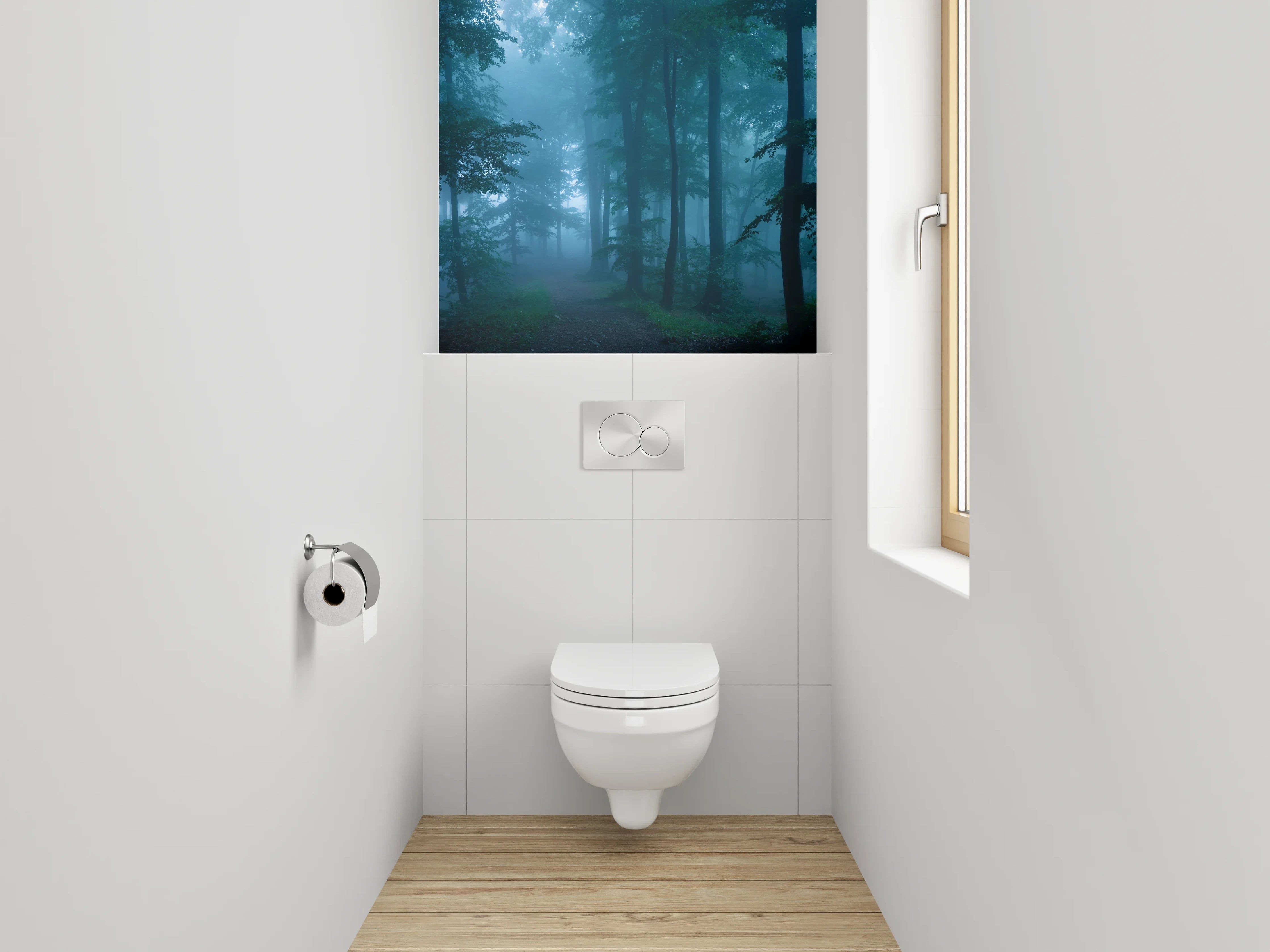 WC-Rückwand - Silbergraue Nebelschleier im Zauberwald