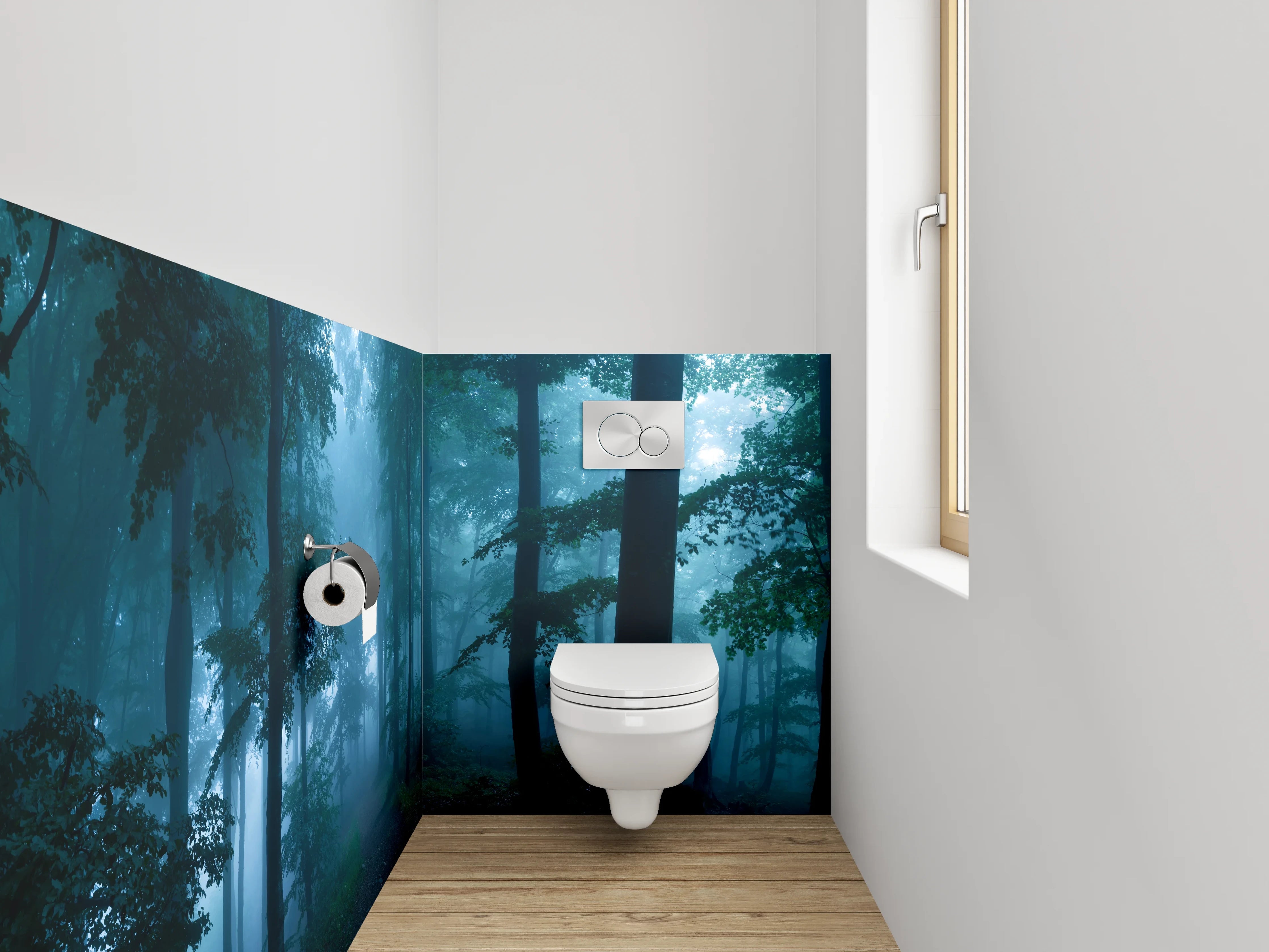 WC-Rückwand - Silbergraue Nebelschleier im Zauberwald