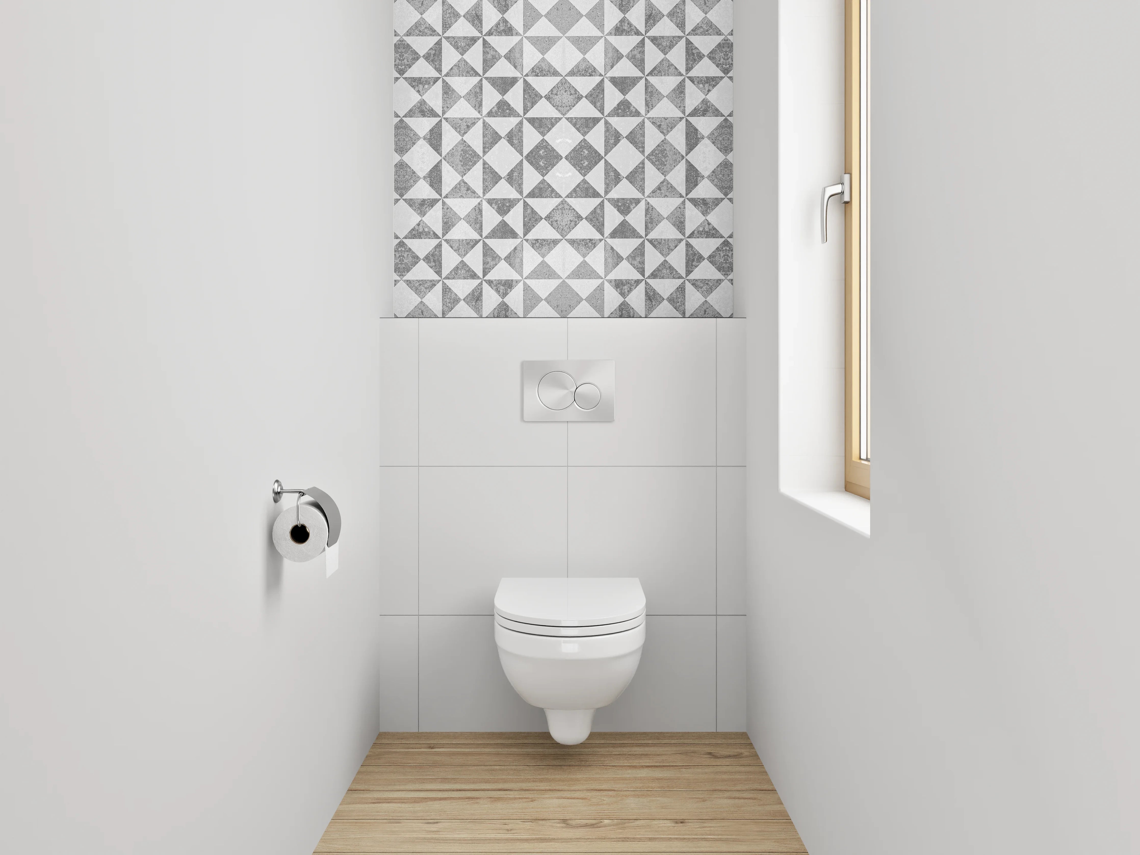 WC-Rückwand - Silbergraue Ornamente auf weißem Grund