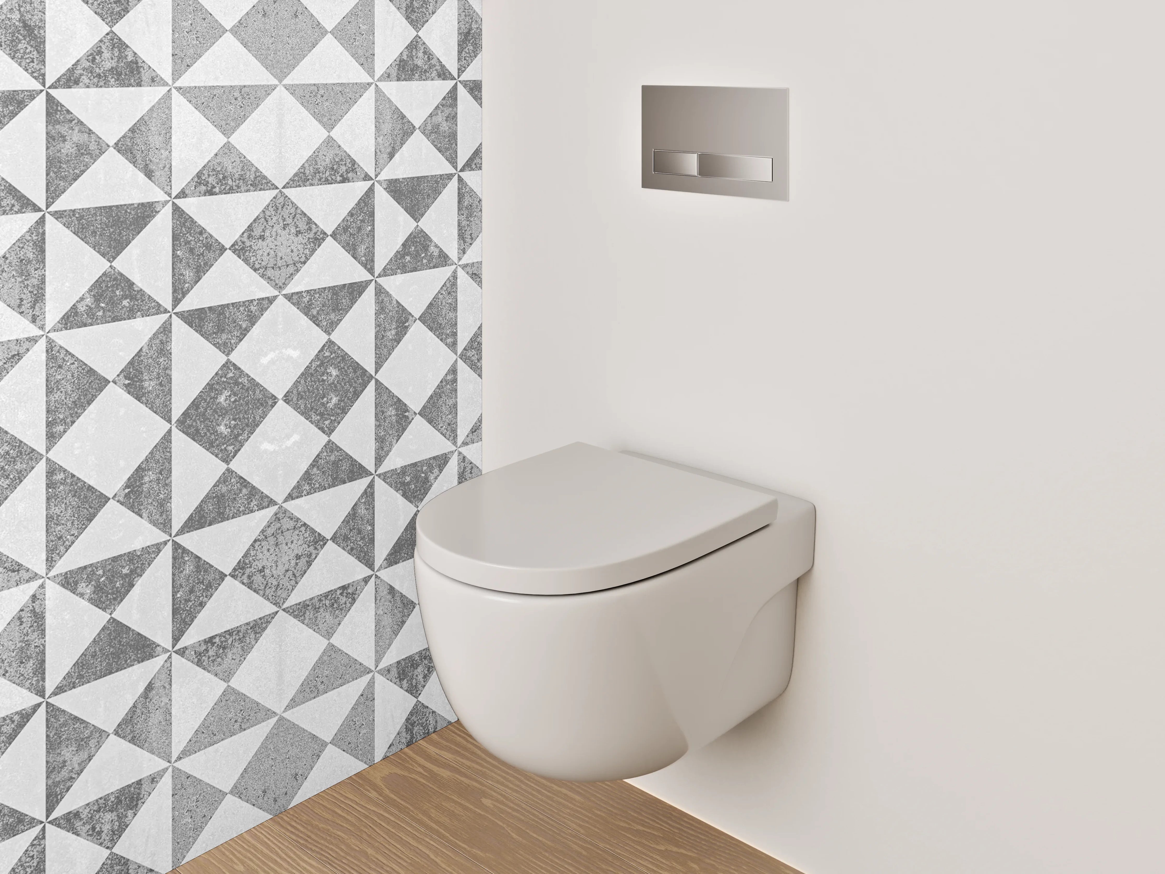 WC-Rückwand - Silbergraue Ornamente auf weißem Grund