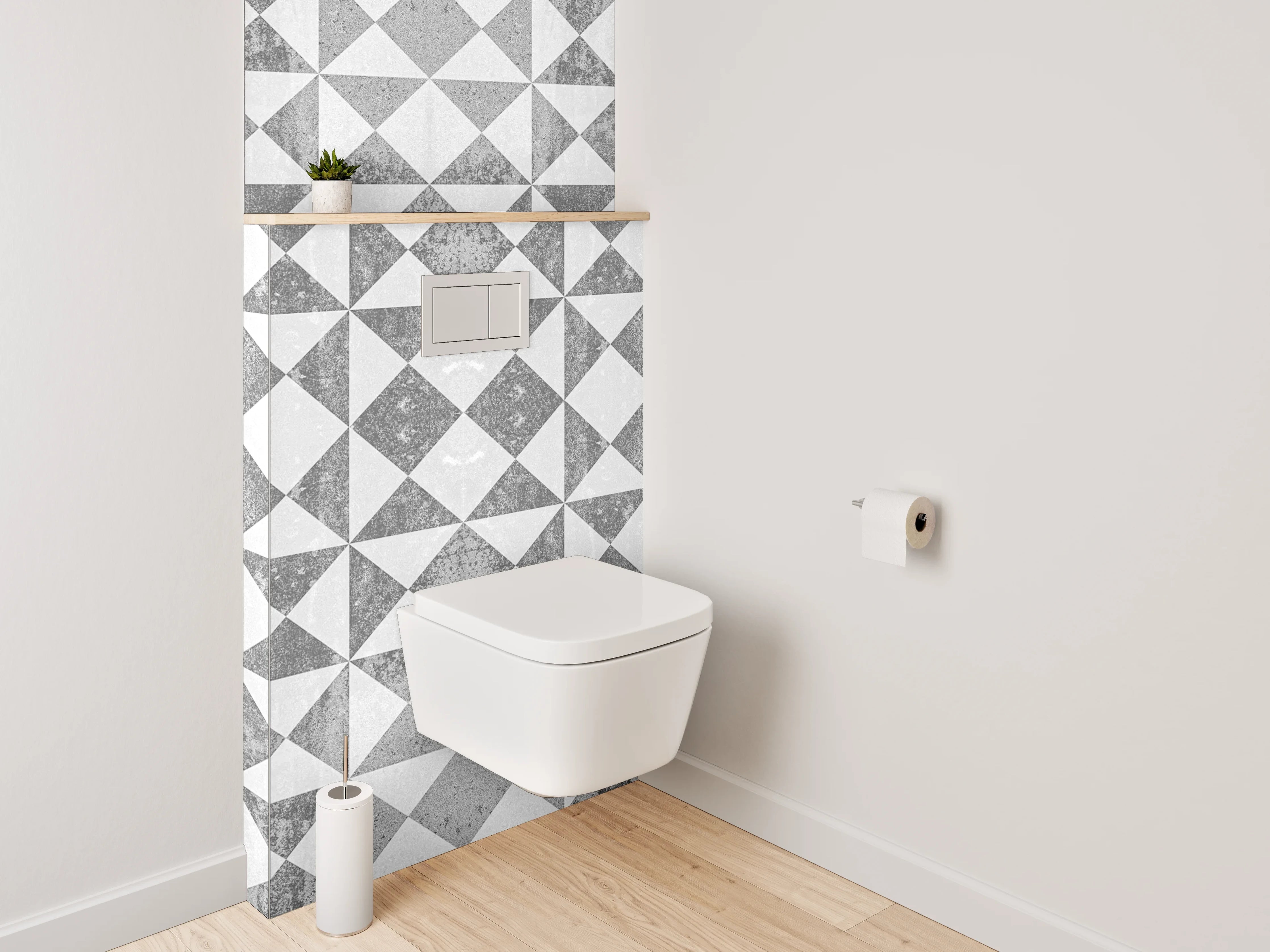 WC-Rückwand - Silbergraue Ornamente auf weißem Grund