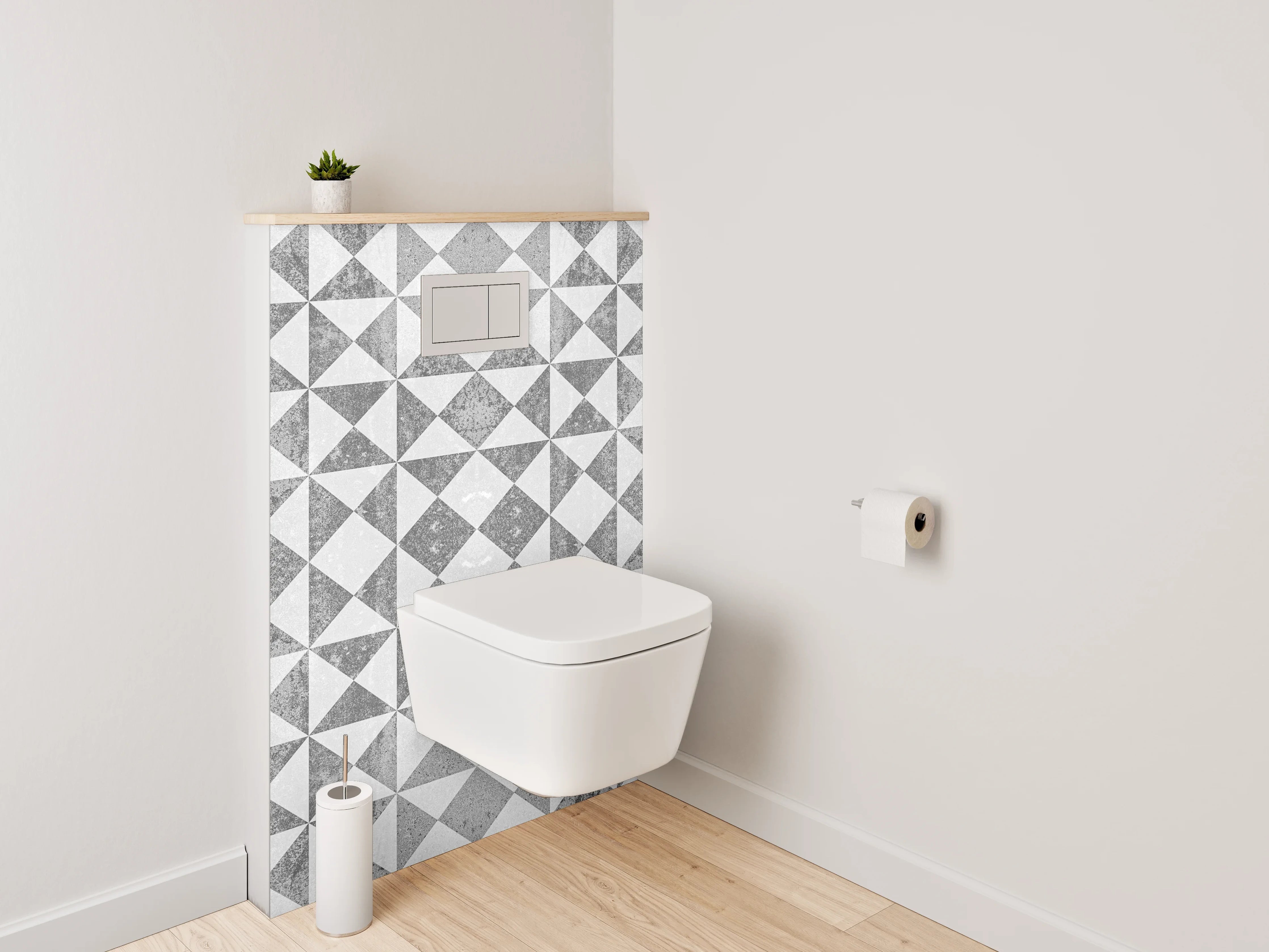 WC-Rückwand - Silbergraue Ornamente auf weißem Grund