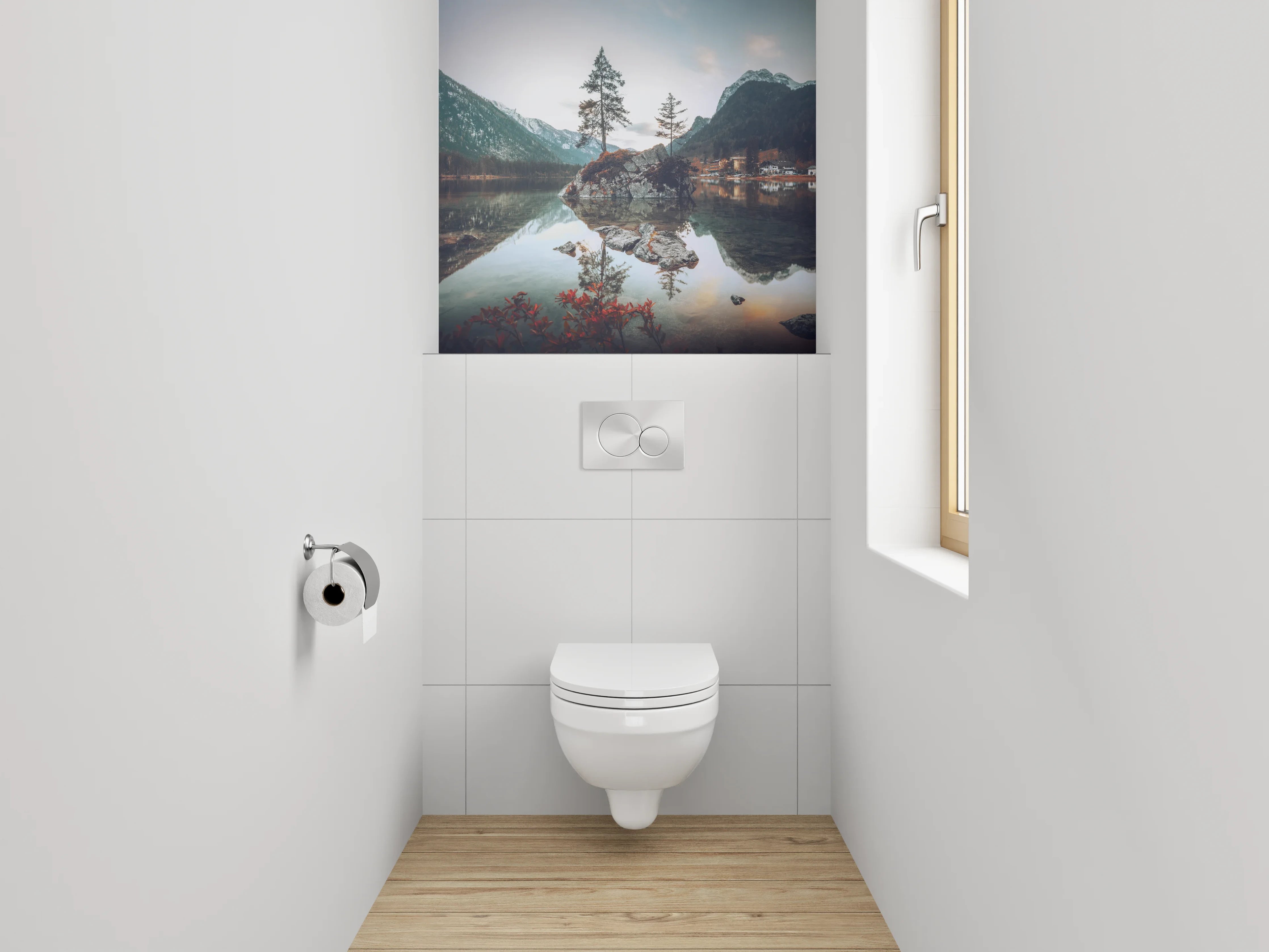 WC-Rückwand - Silbergraue Stille am Seeufer