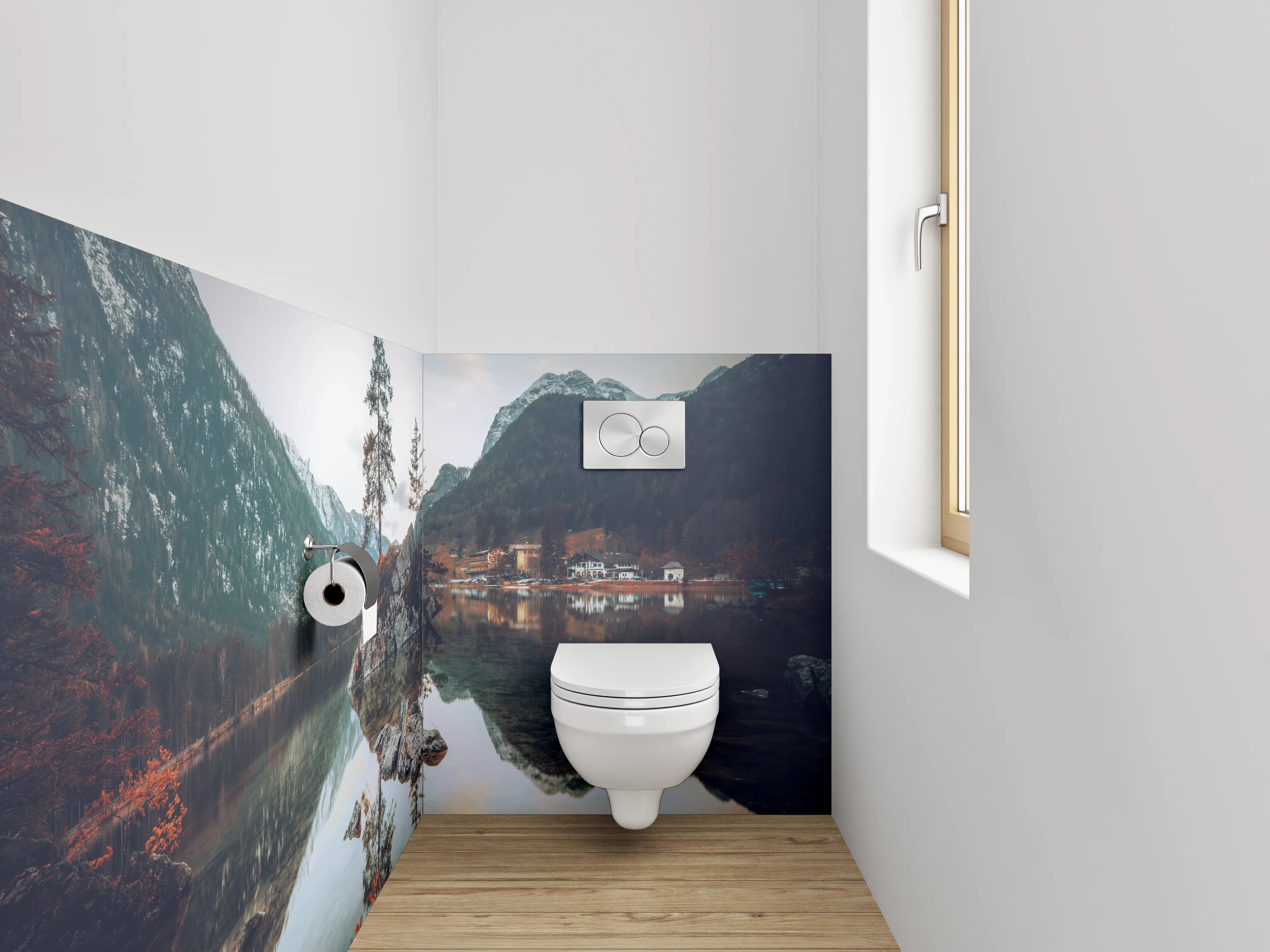 WC-Rückwand - Silbergraue Stille am Seeufer