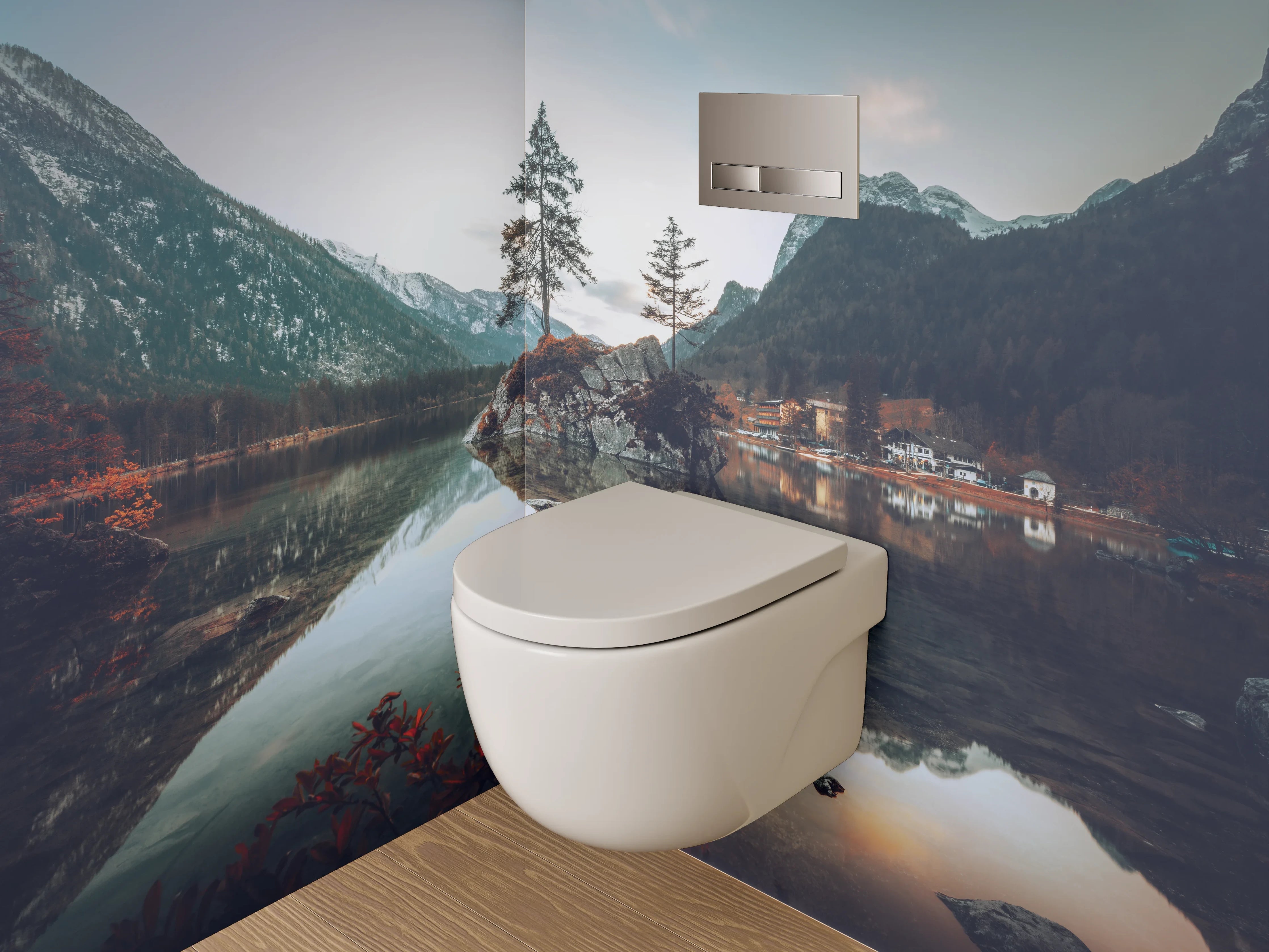 WC-Rückwand - Silbergraue Stille am Seeufer