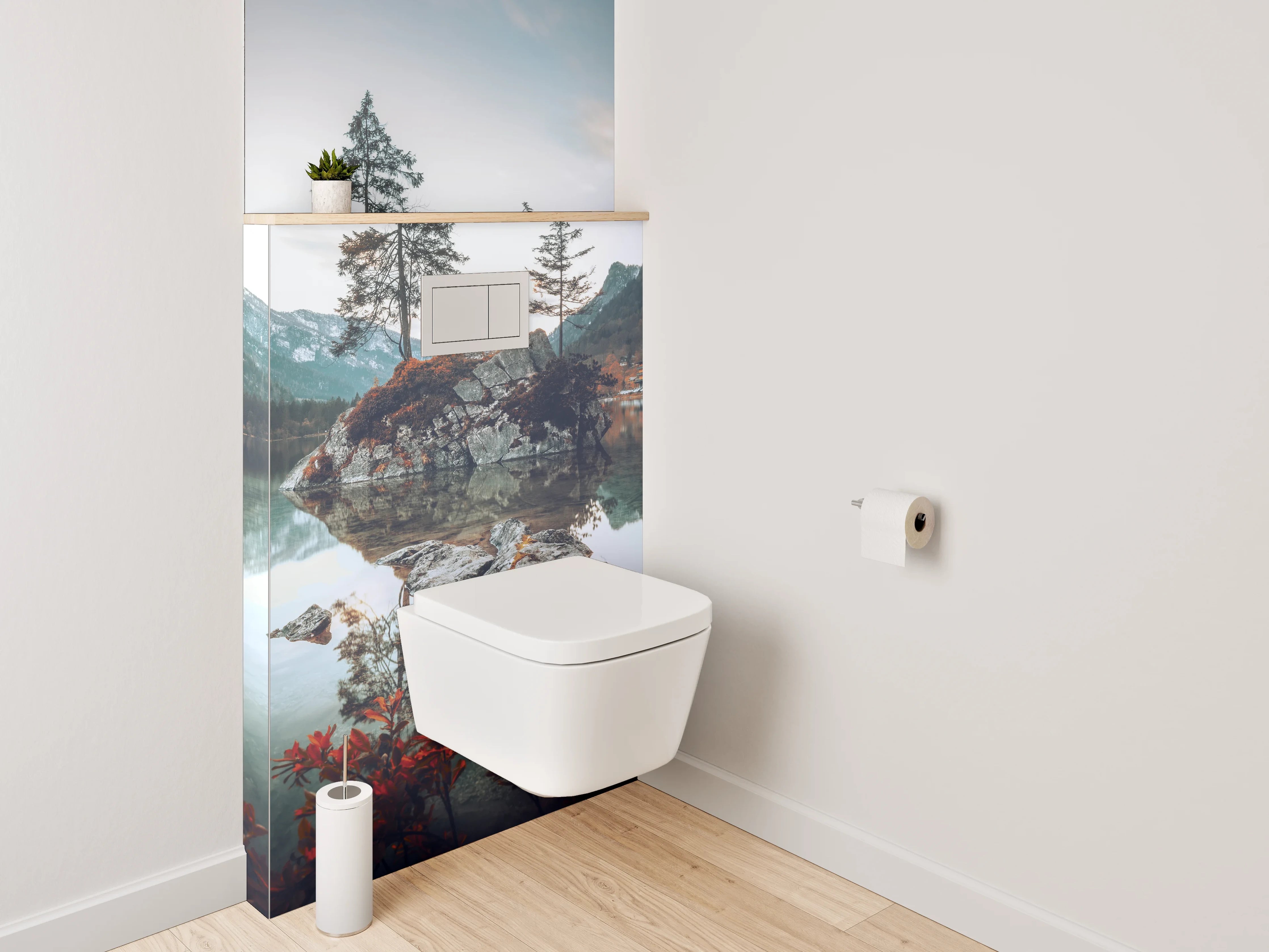 WC-Rückwand - Silbergraue Stille am Seeufer