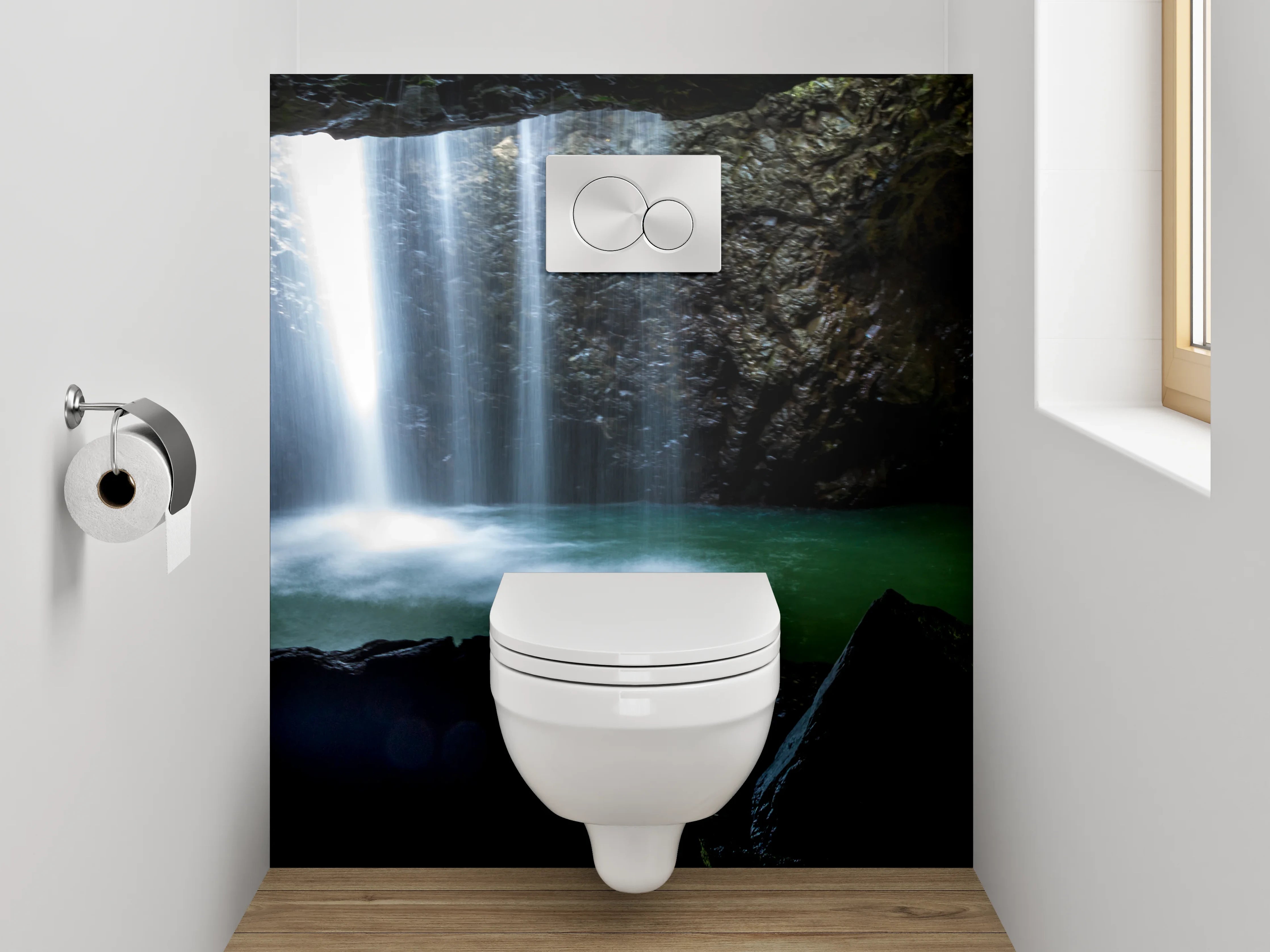 WC-Rückwand - Silbergraue Wasserträume im Urwald