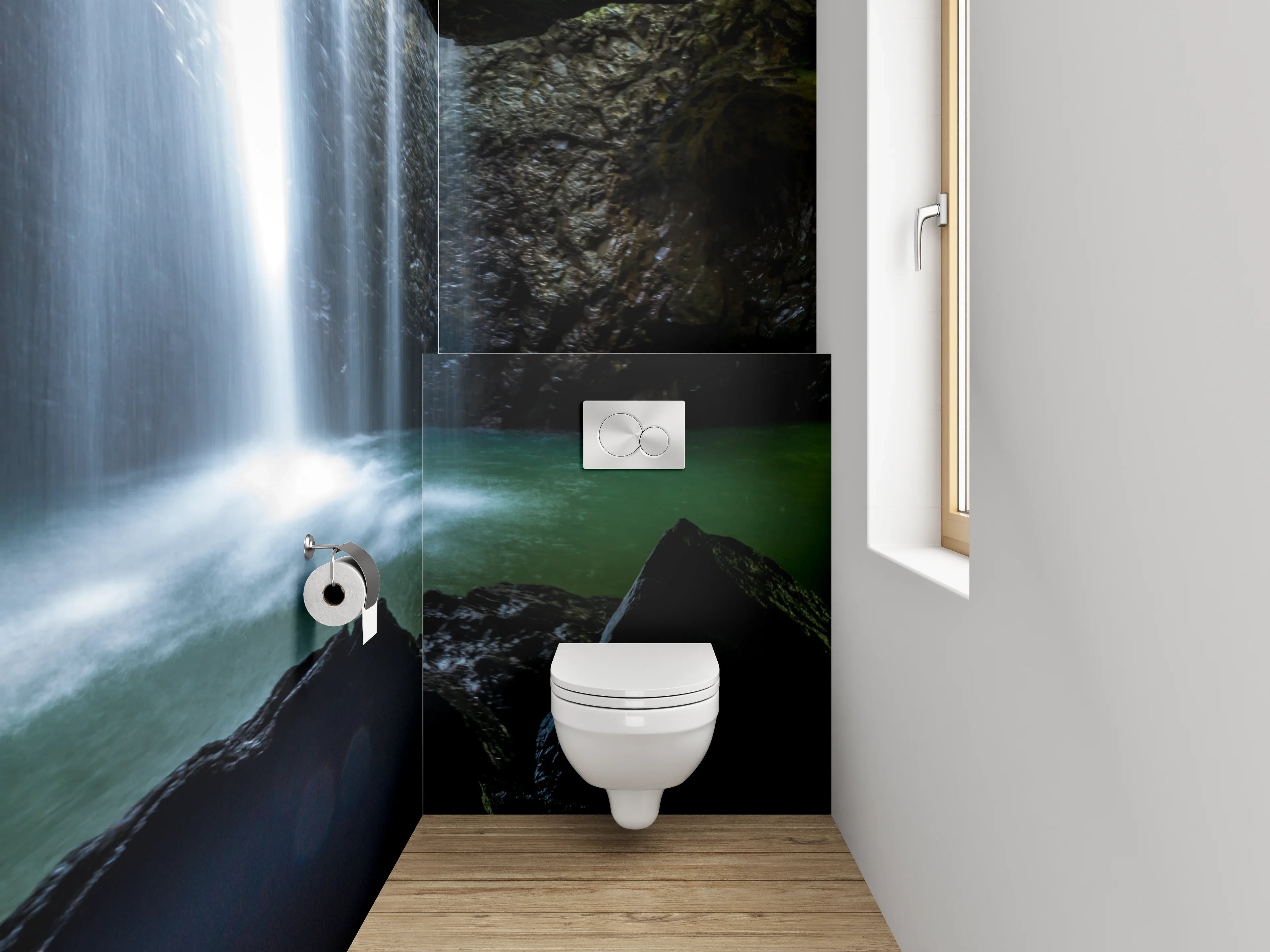 WC-Rückwand - Silbergraue Wasserträume im Urwald