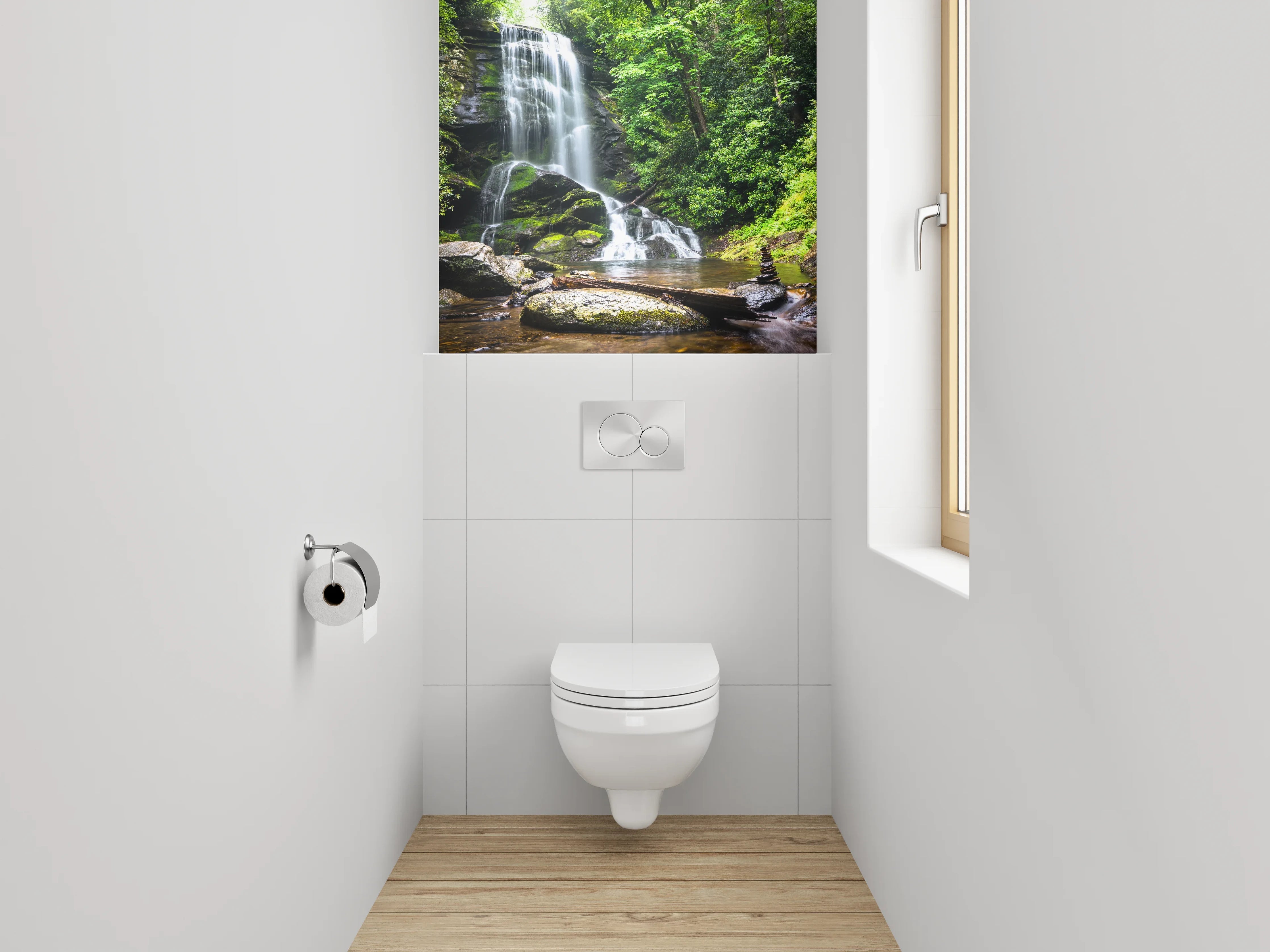 WC-Rückwand - Silbergrauer Bach im smaragdgrünen Forst