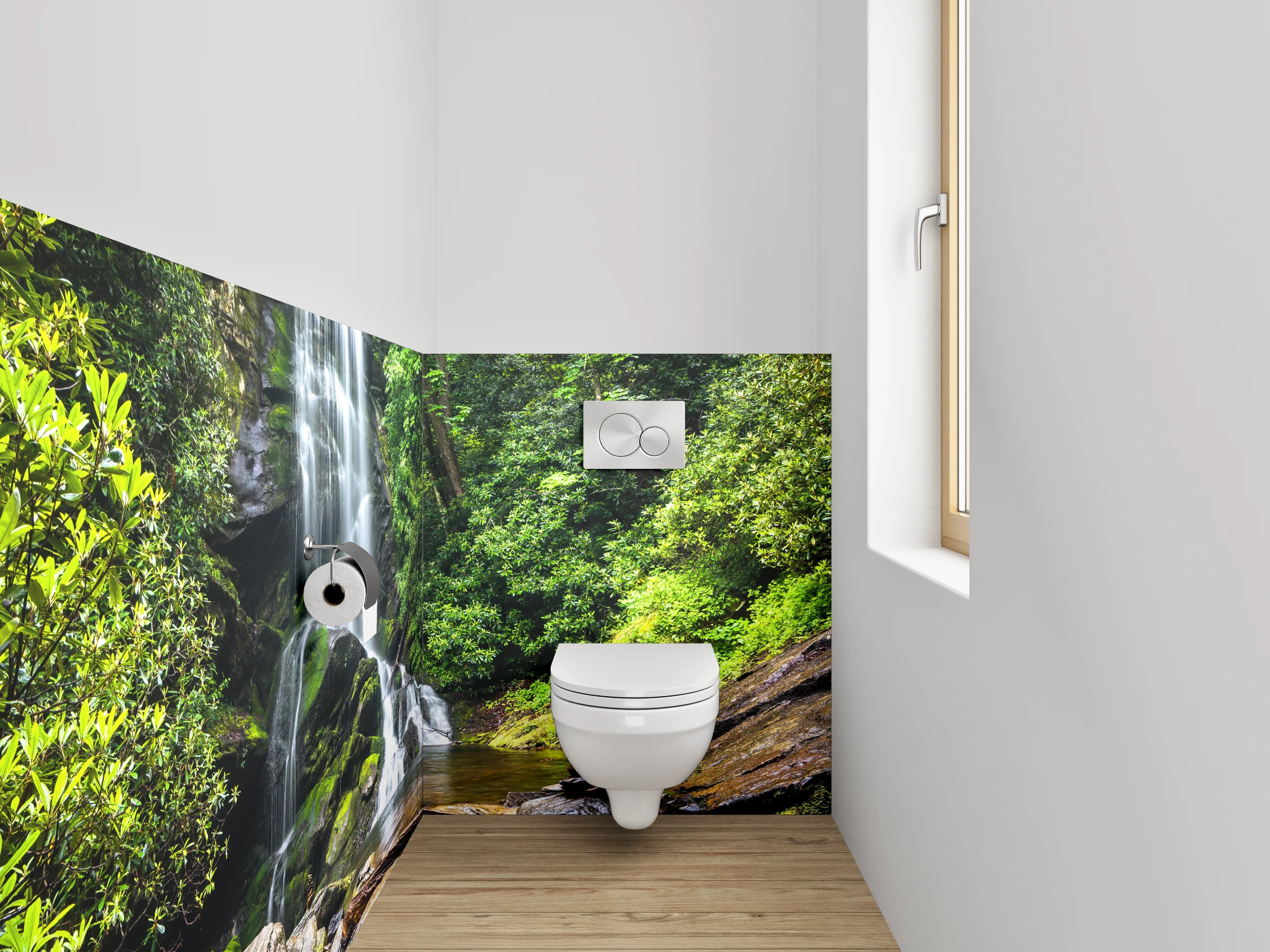 WC-Rückwand - Silbergrauer Bach im smaragdgrünen Forst
