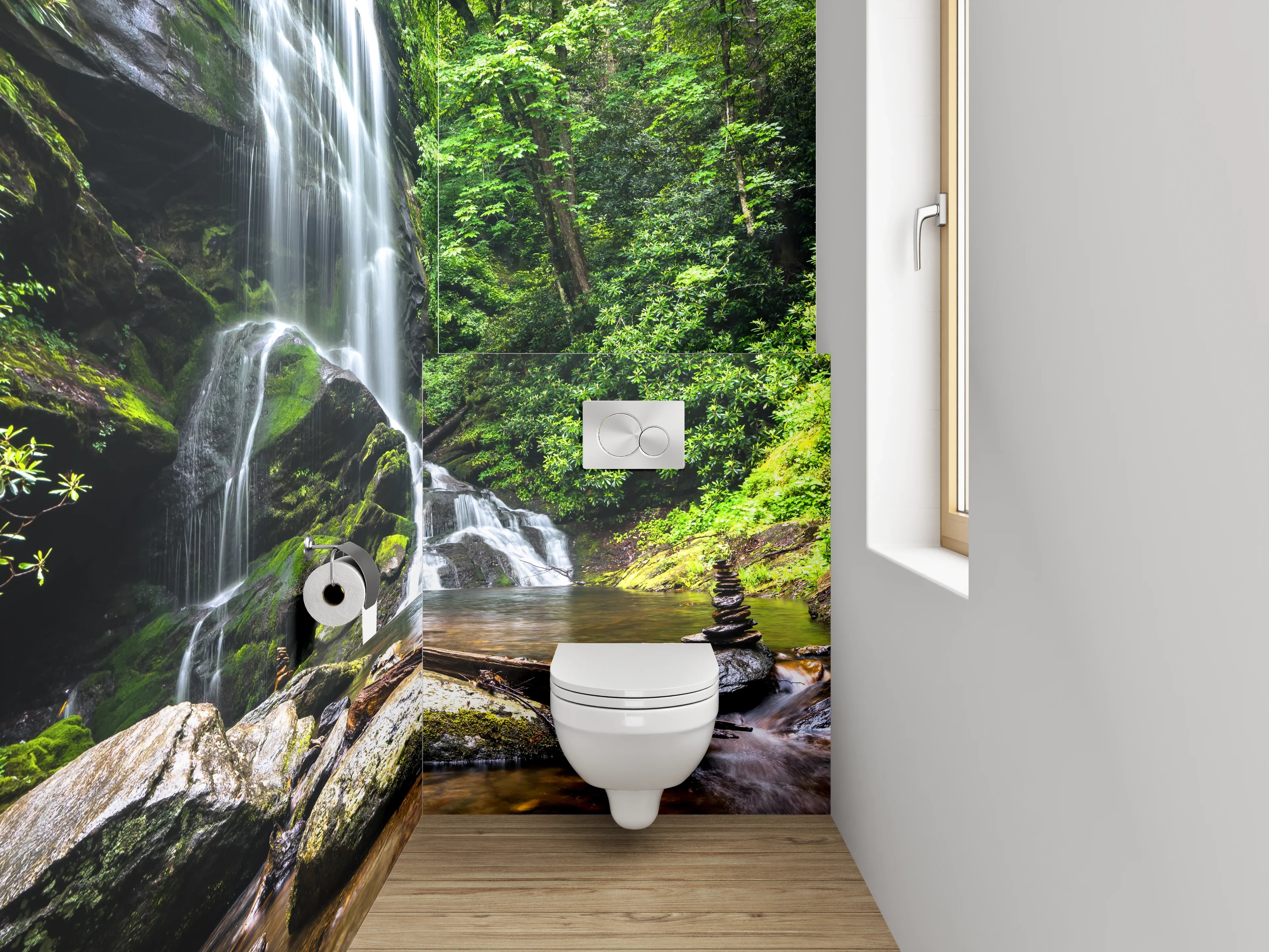 WC-Rückwand - Silbergrauer Bach im smaragdgrünen Forst