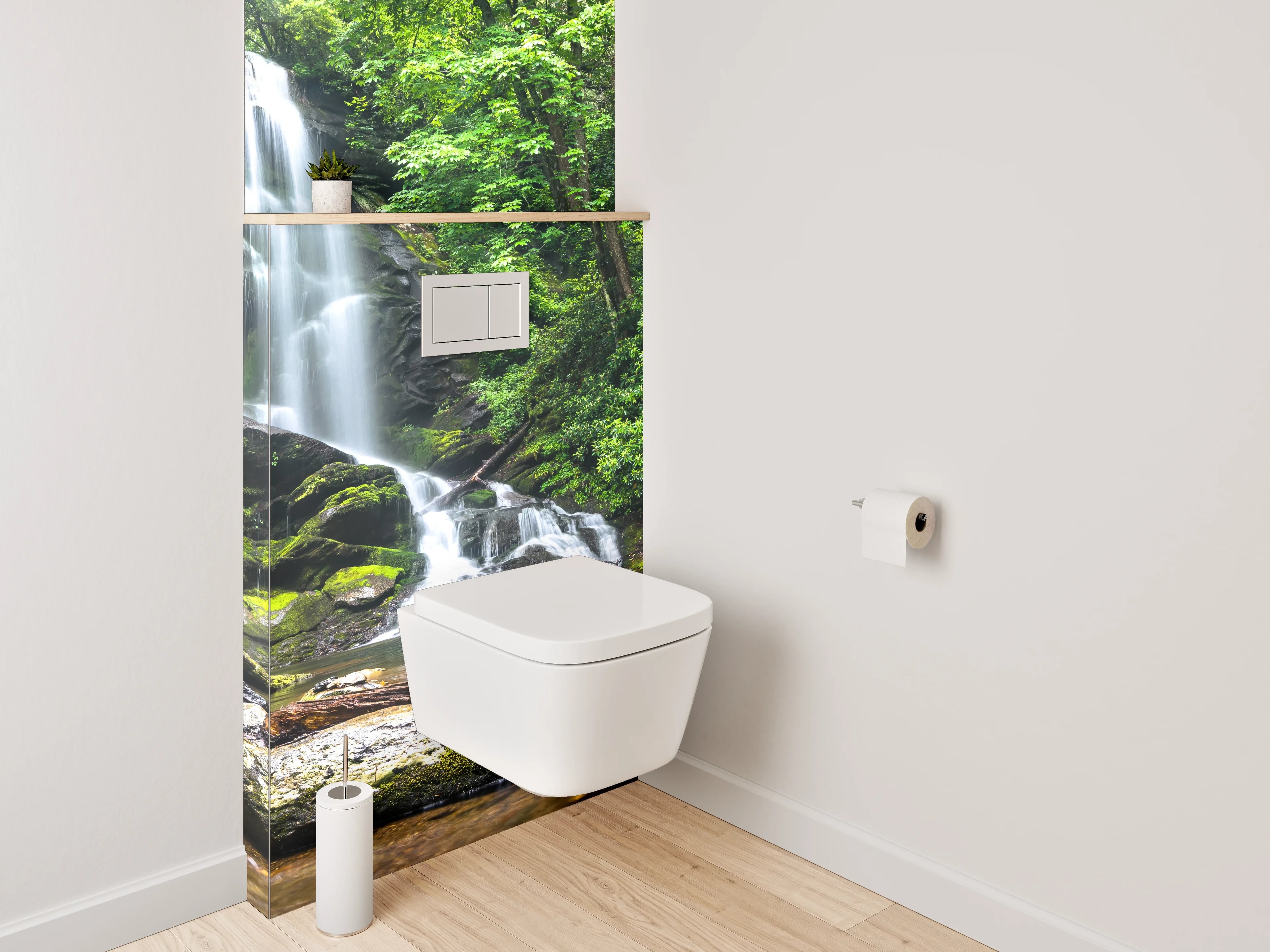 WC-Rückwand - Silbergrauer Bach im smaragdgrünen Forst