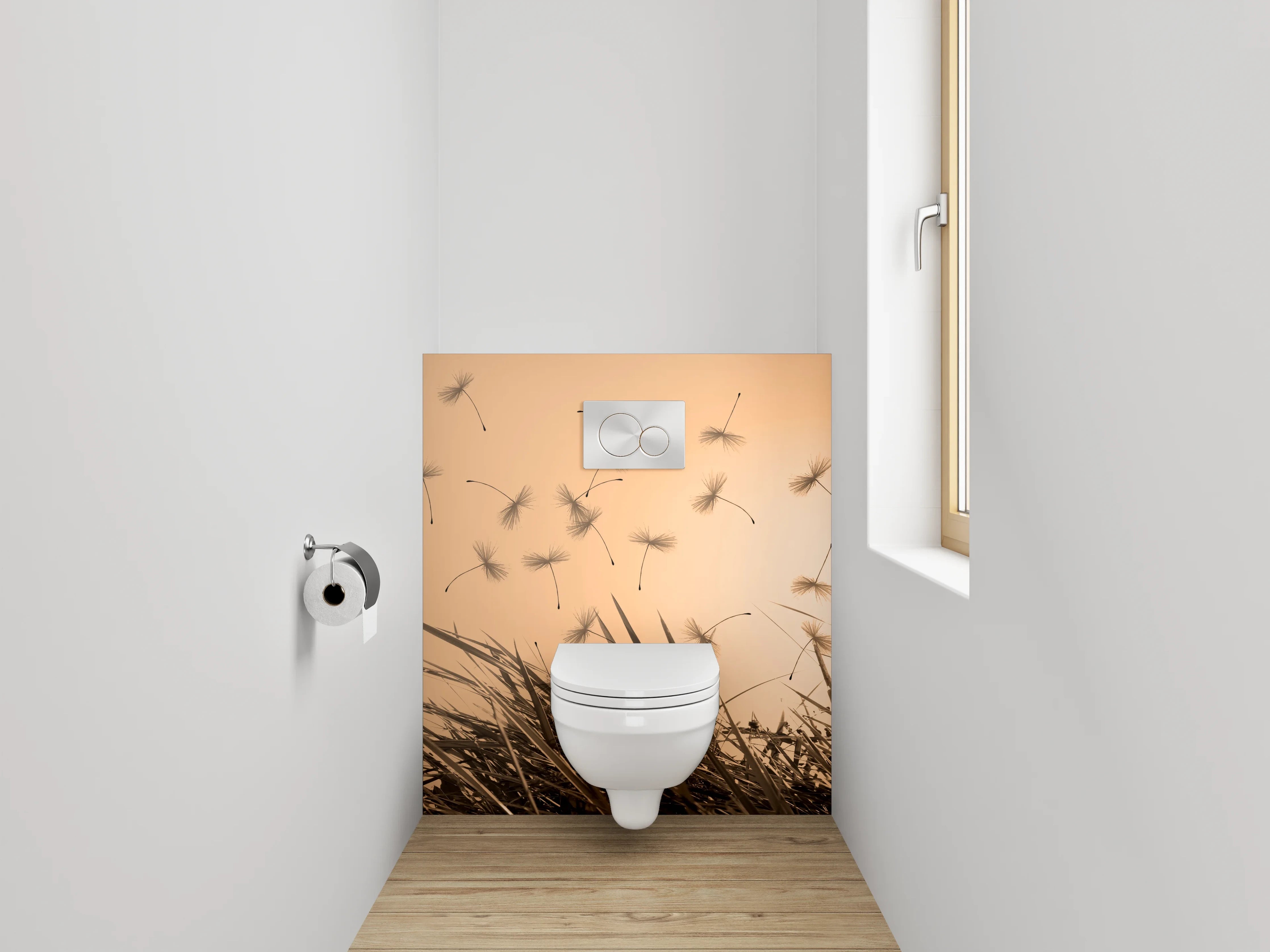 WC-Rückwand - Silberhauch auf Löwenzahn bei Dämmerung