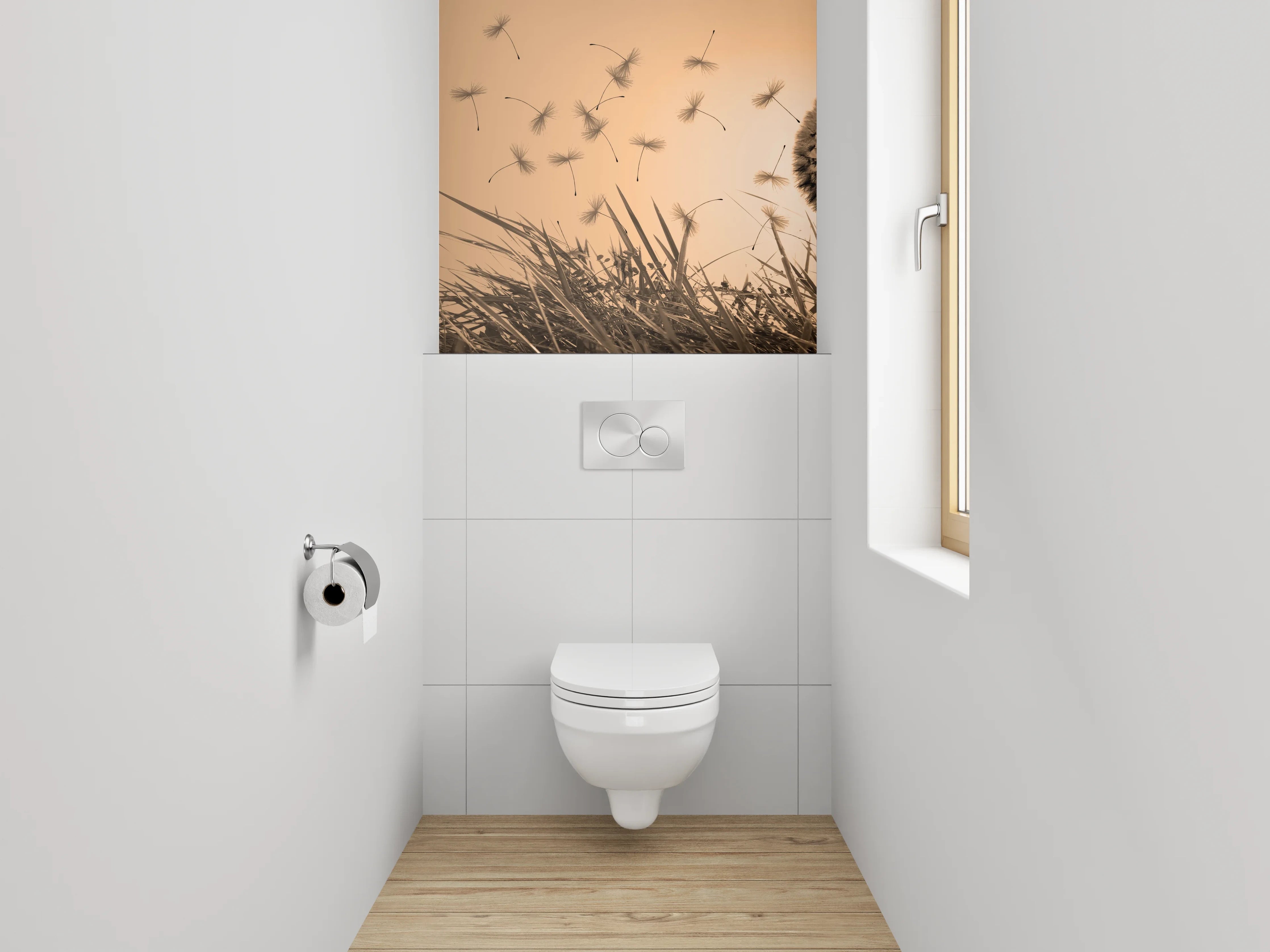 WC-Rückwand - Silberhauch auf Löwenzahn bei Dämmerung