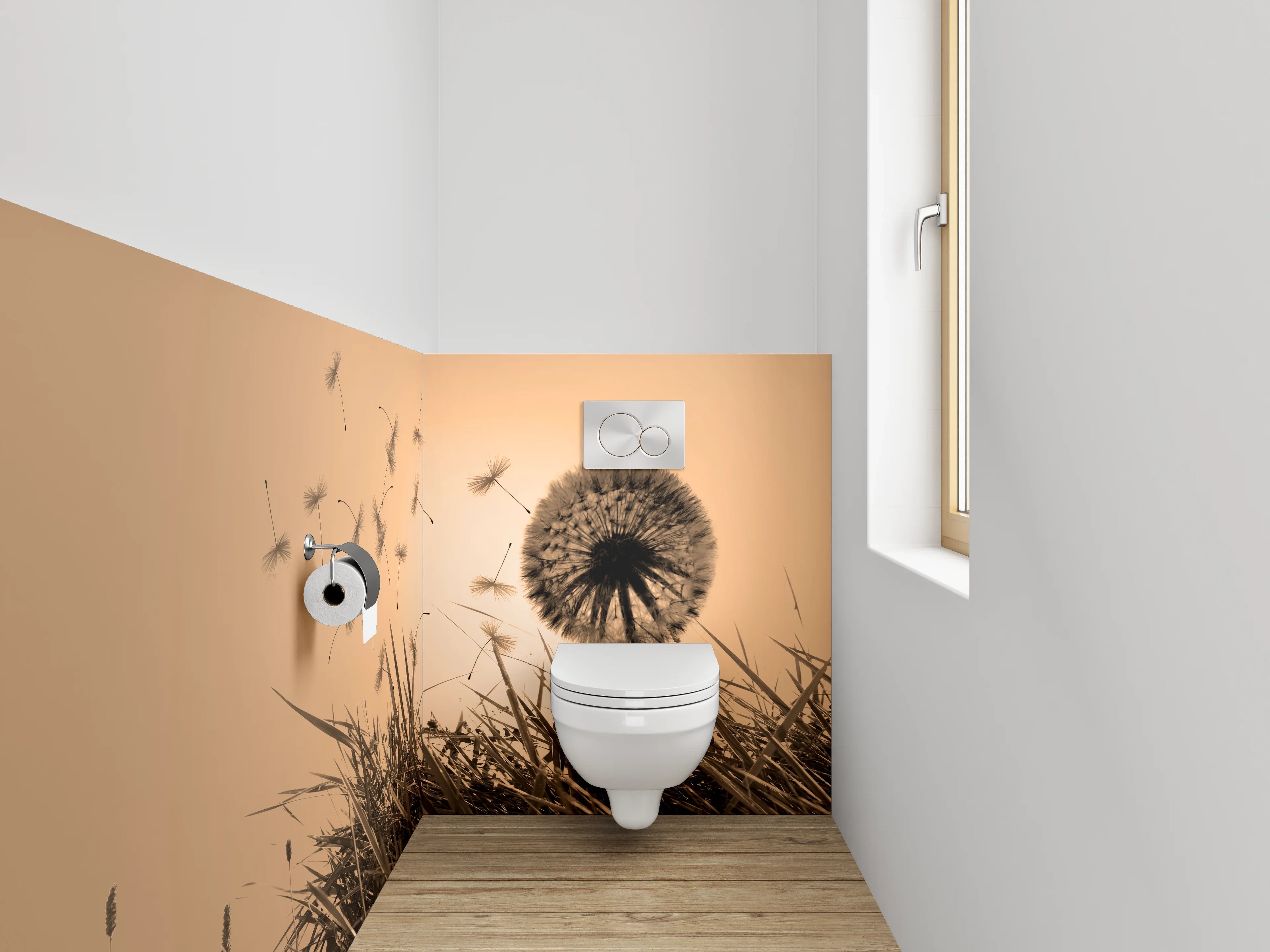 WC-Rückwand - Silberhauch auf Löwenzahn bei Dämmerung