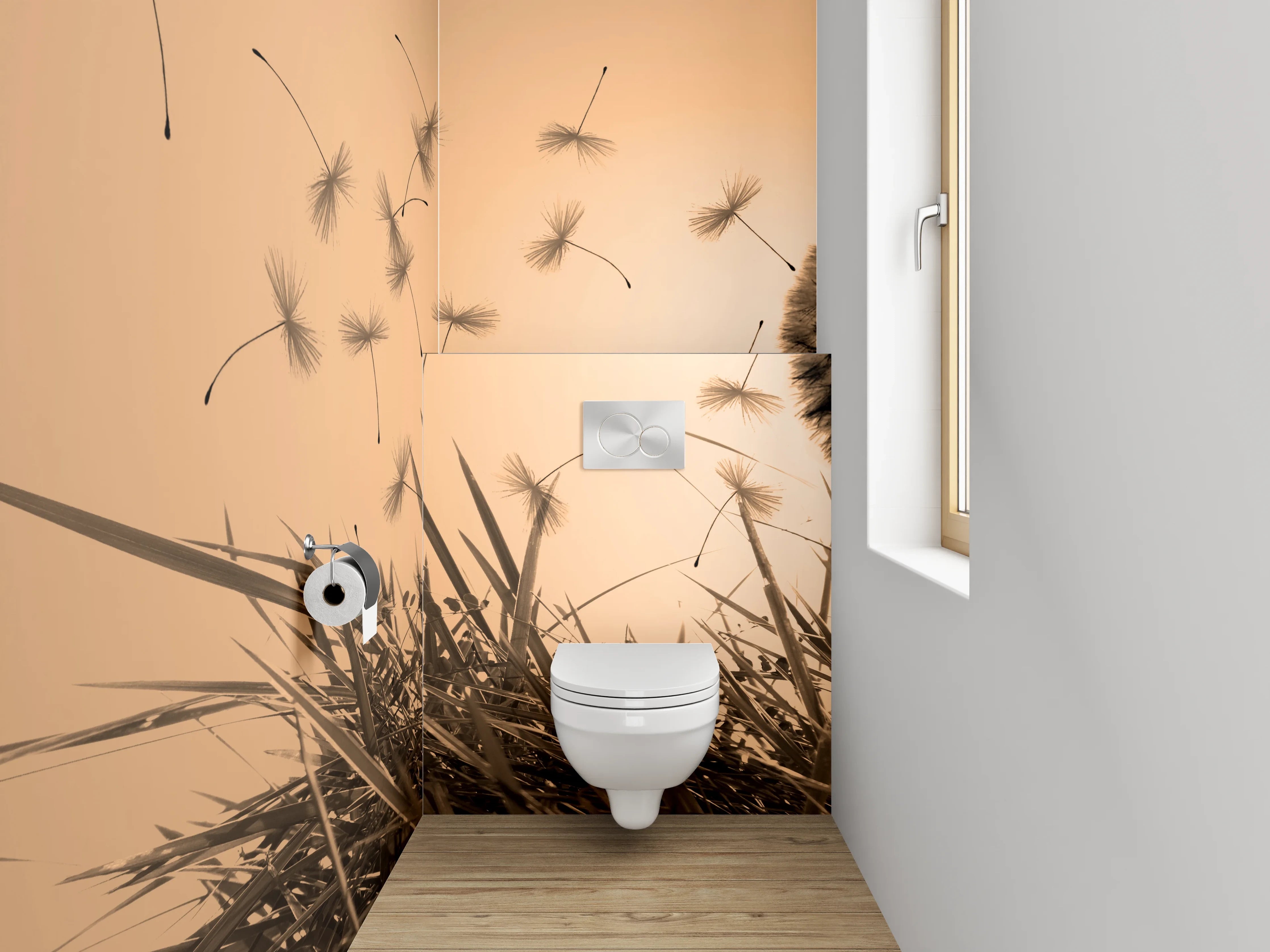 WC-Rückwand - Silberhauch auf Löwenzahn bei Dämmerung
