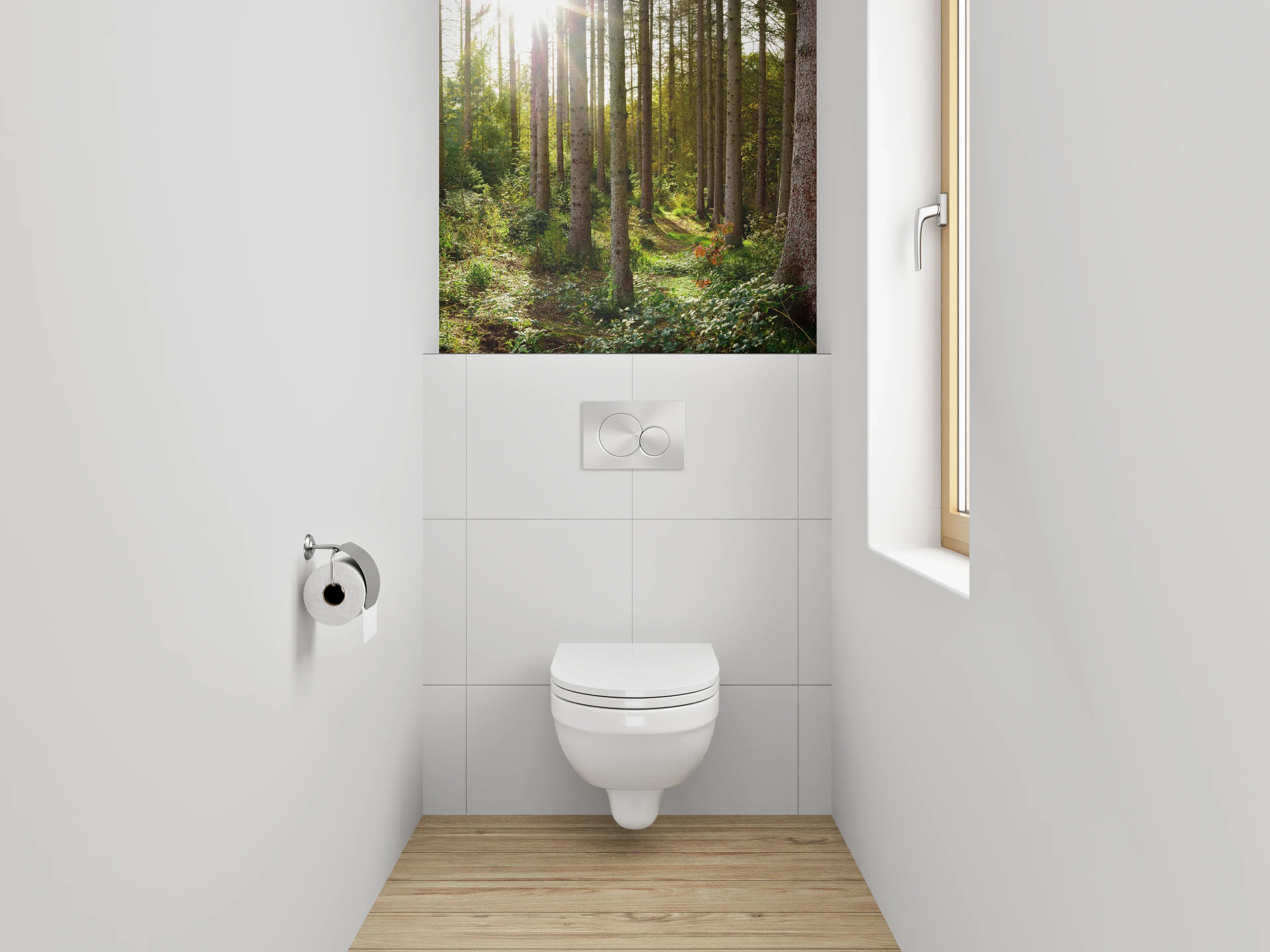 WC-Rückwand - Silberlicht zwischen grauen Blättern