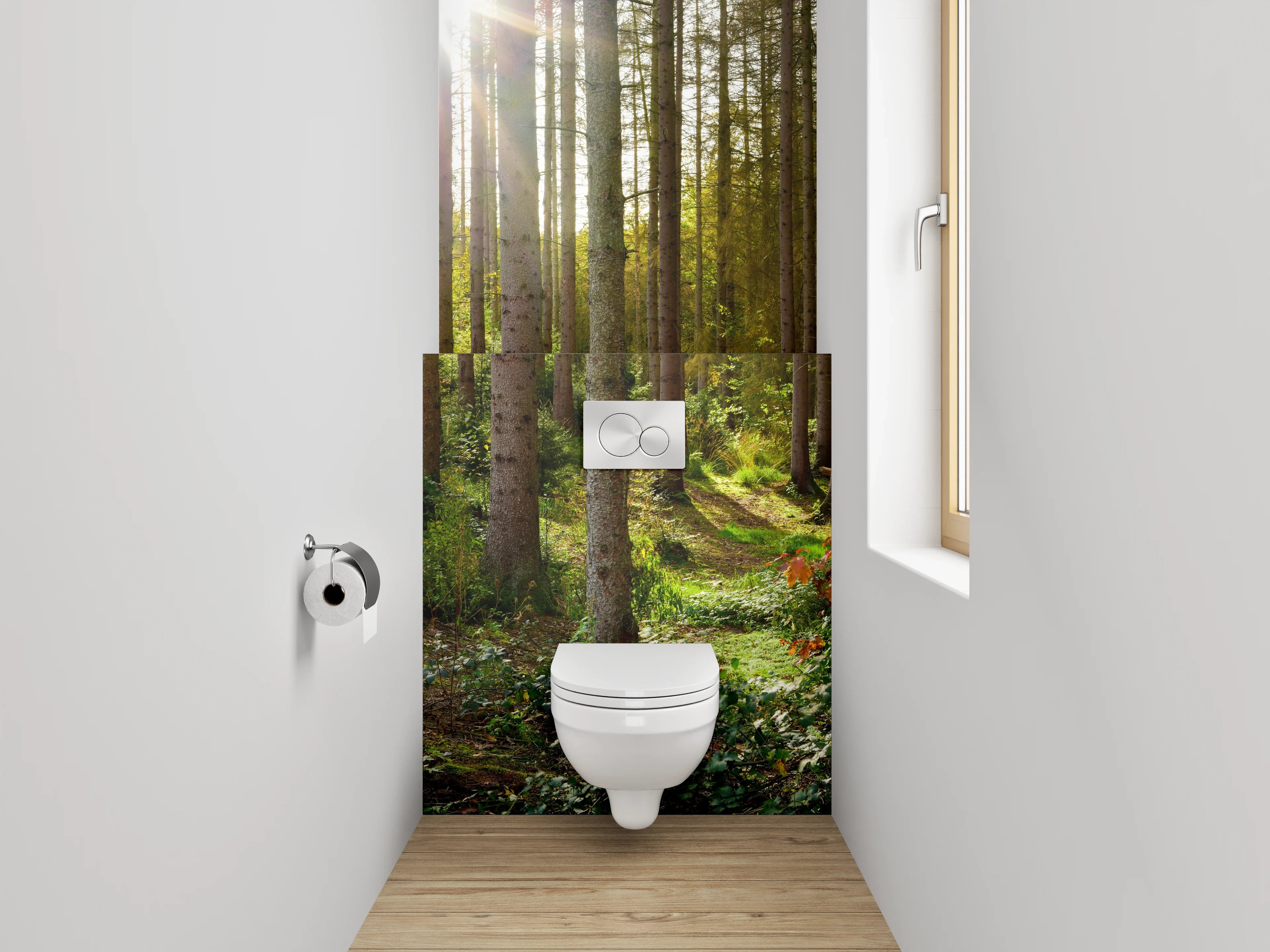 WC-Rückwand - Silberlicht zwischen grauen Blättern
