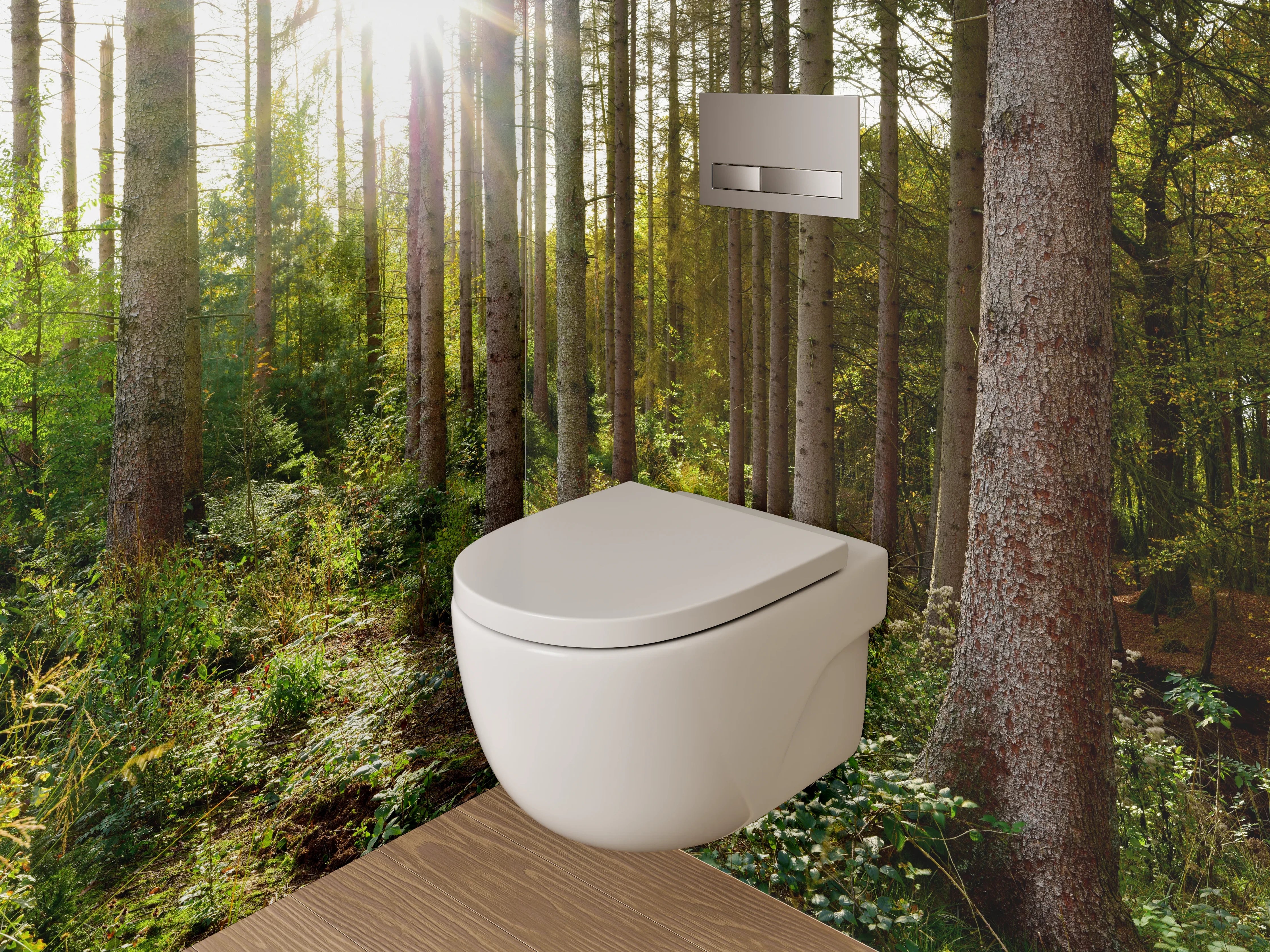 WC-Rückwand - Silberlicht zwischen grauen Blättern