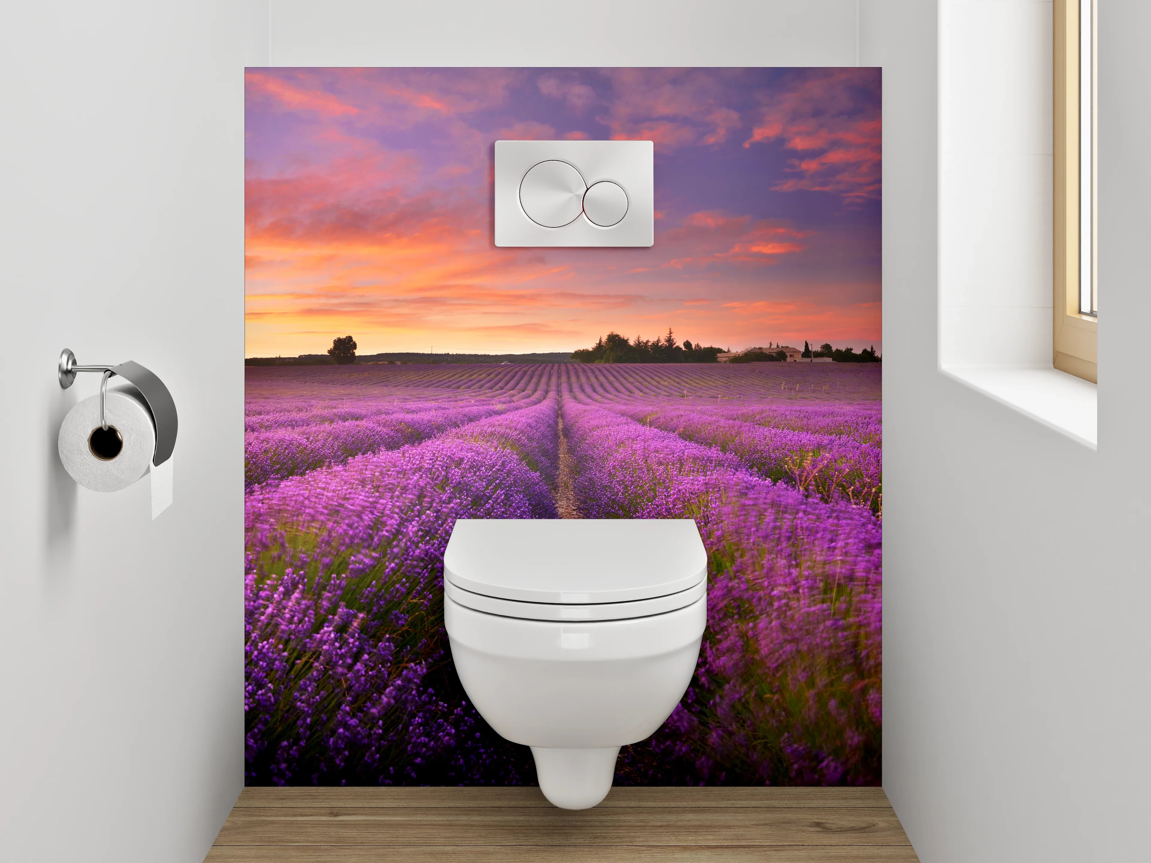 WC-Rückwand - Silberne Lavendelfelder bei Dämmerlicht