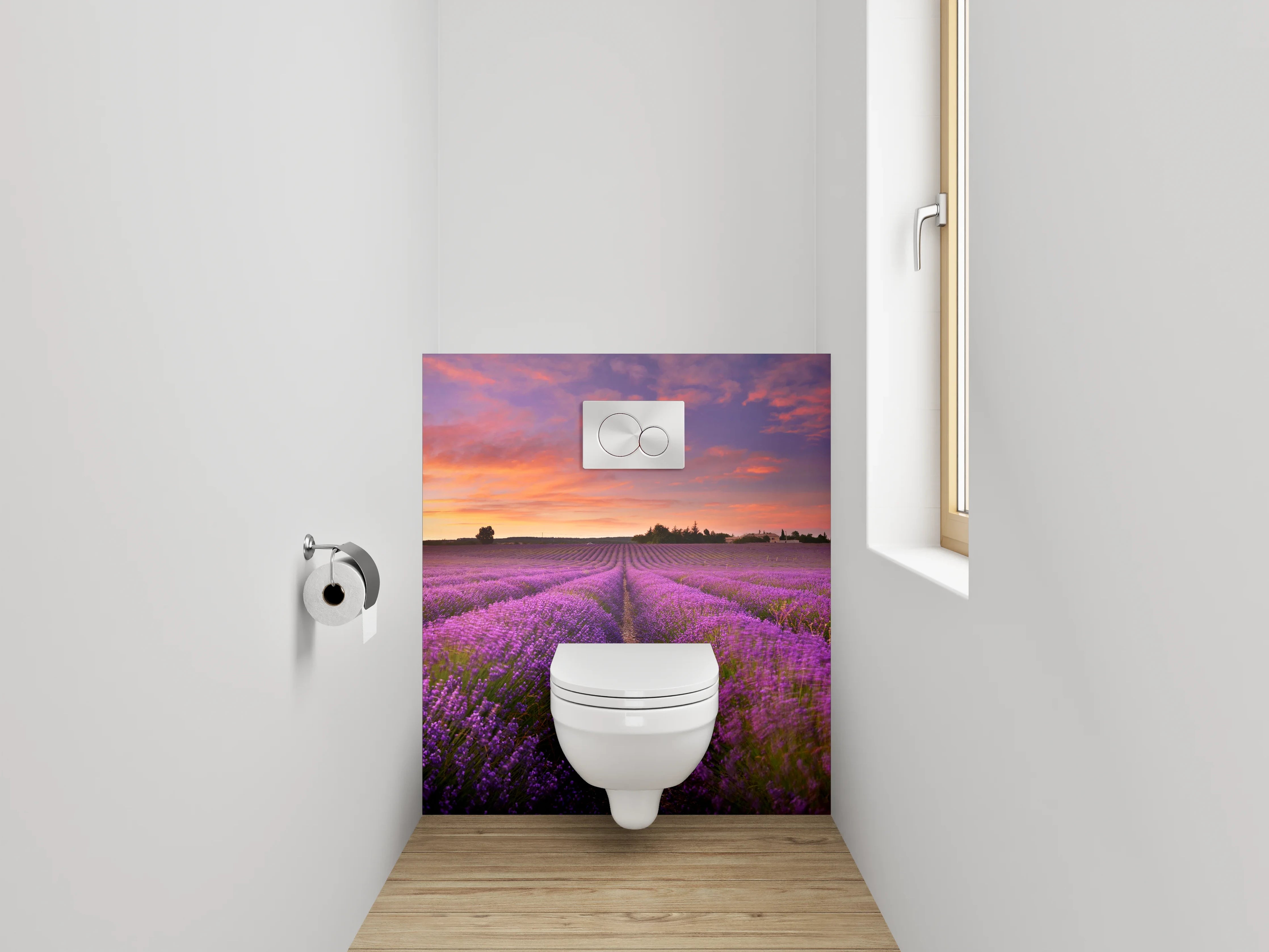 WC-Rückwand - Silberne Lavendelfelder bei Dämmerlicht
