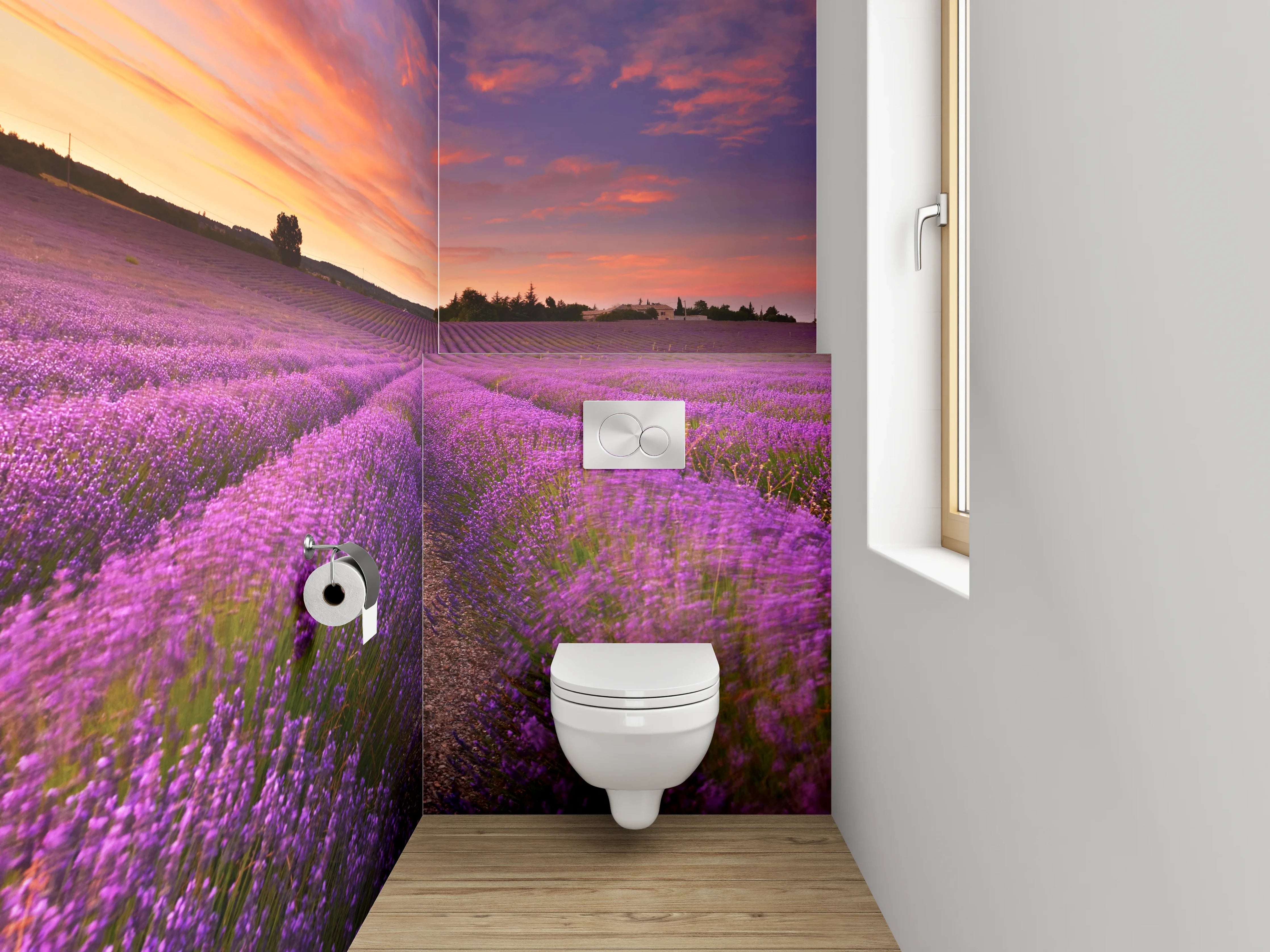 WC-Rückwand - Silberne Lavendelfelder bei Dämmerlicht