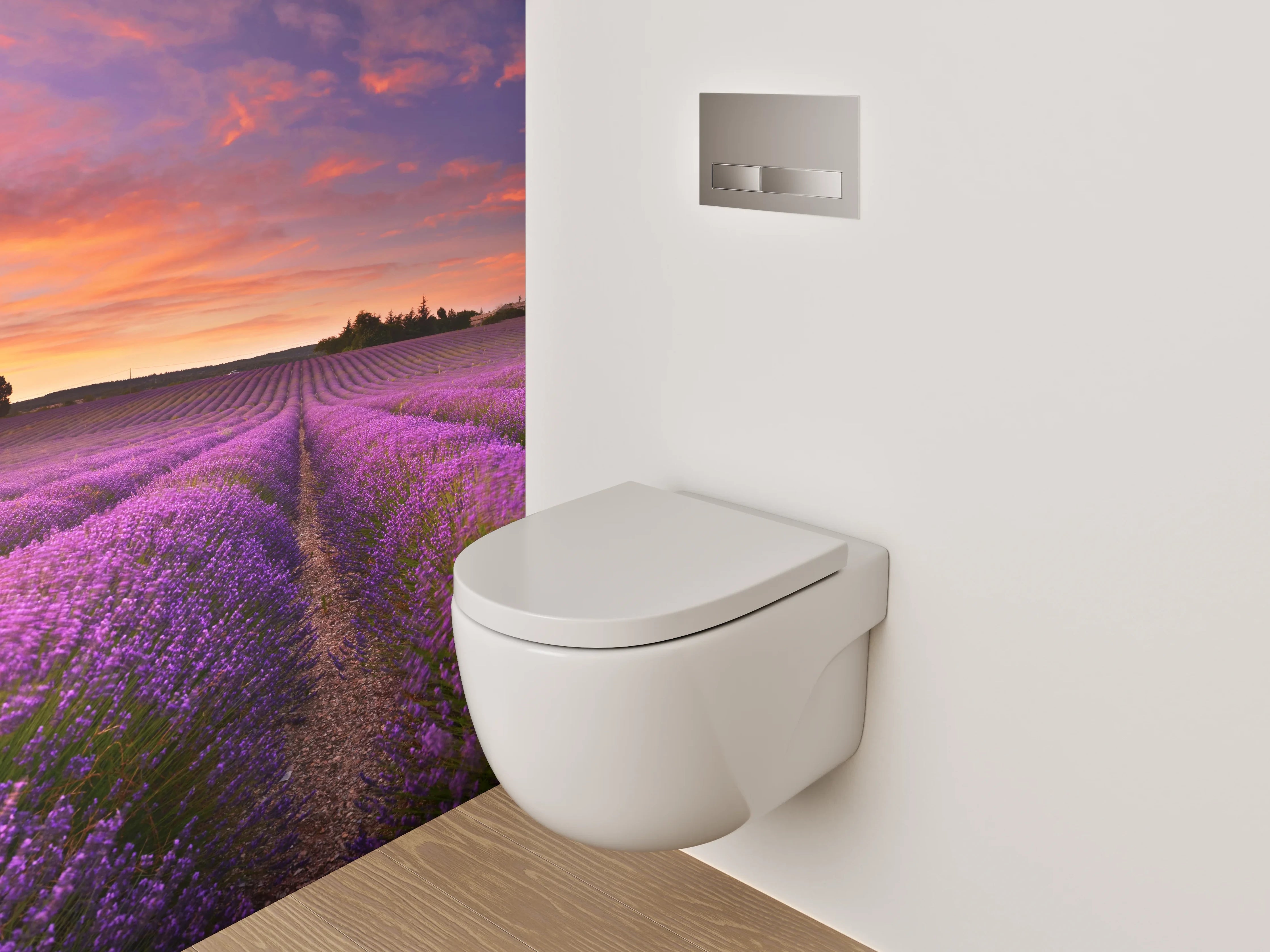WC-Rückwand - Silberne Lavendelfelder bei Dämmerlicht