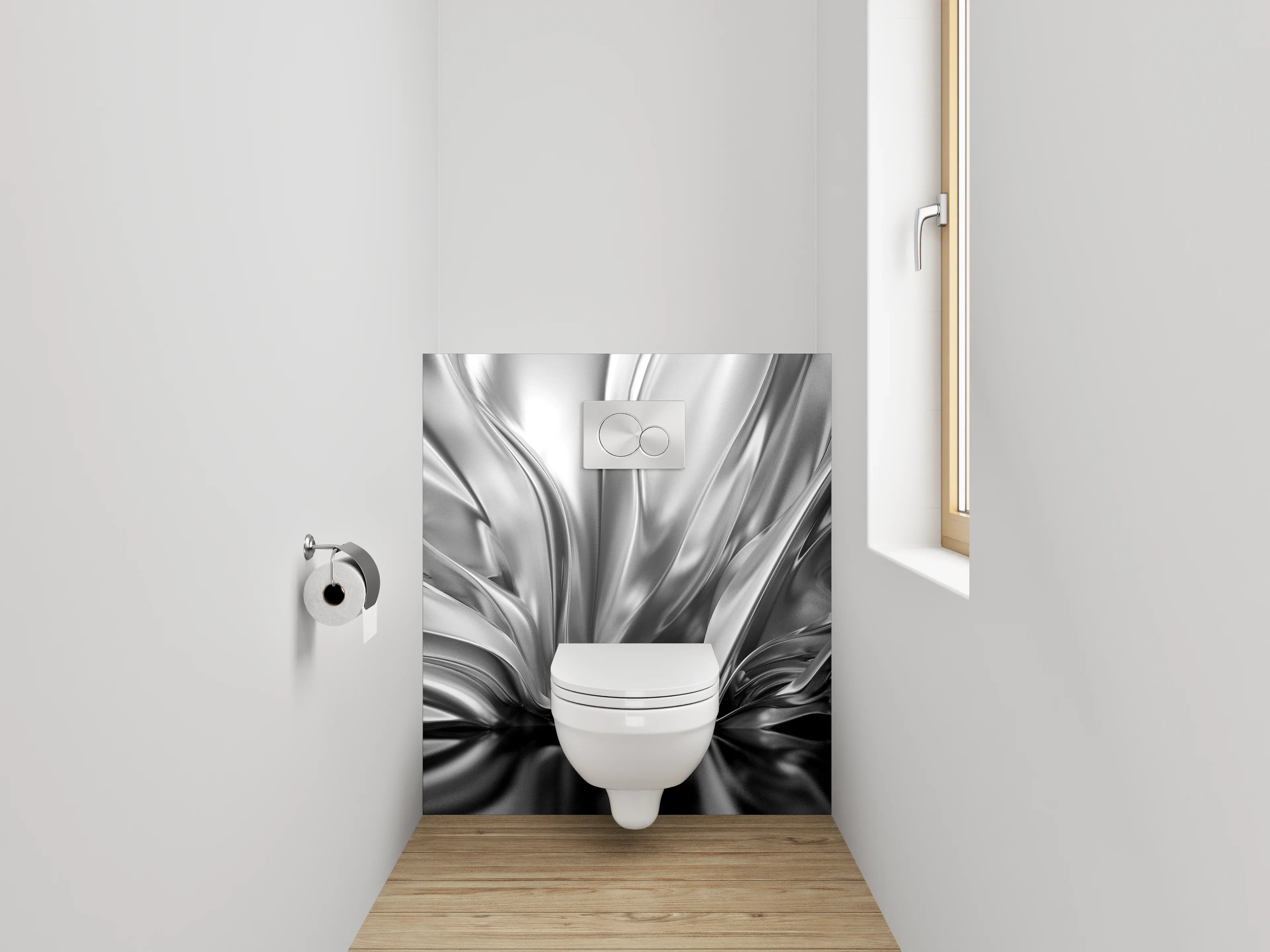 WC-Rückwand - Silberne Metall-Textur mit Wellenmuster
