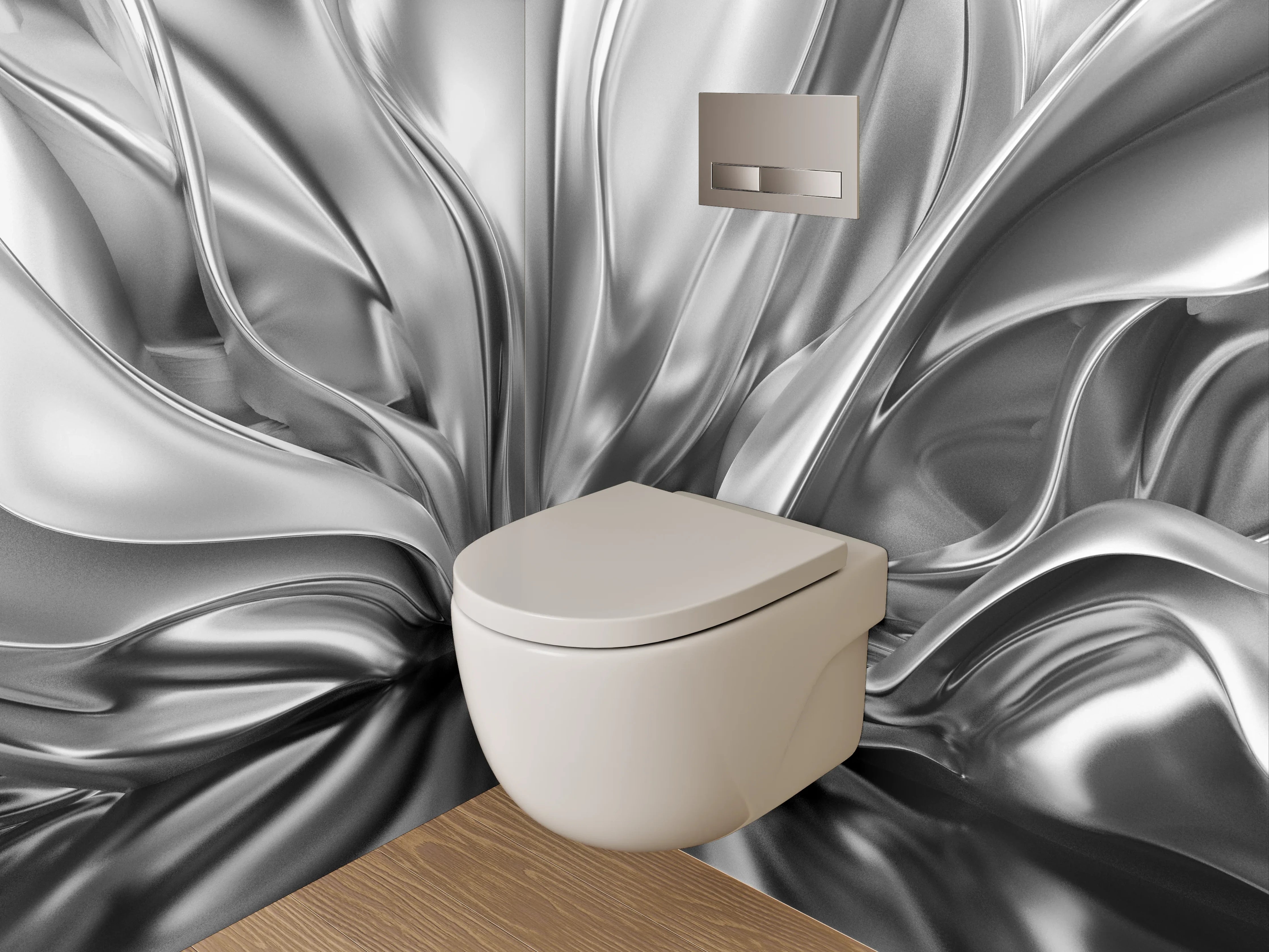 WC-Rückwand - Silberne Metall-Textur mit Wellenmuster