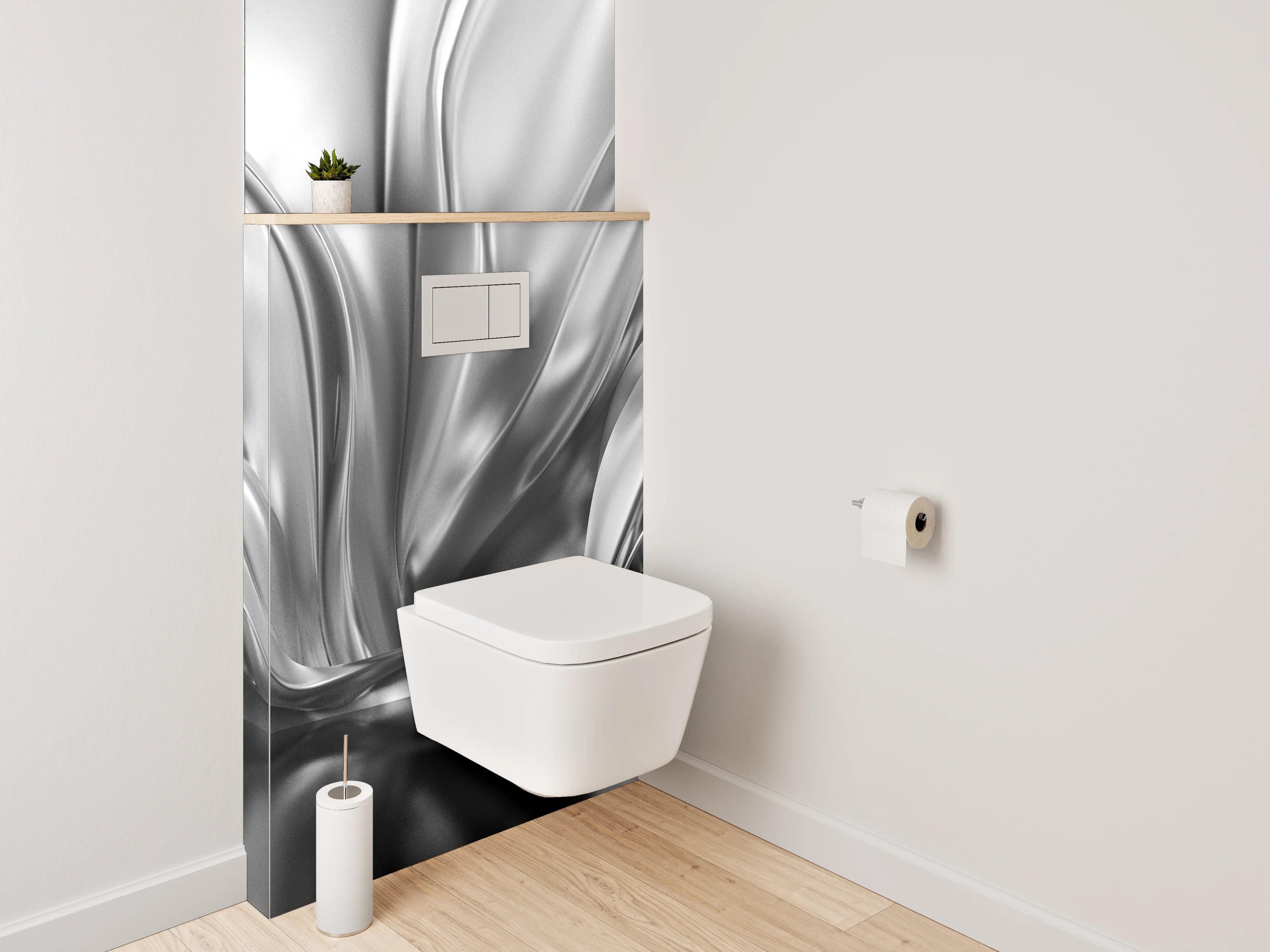 WC-Rückwand - Silberne Metall-Textur mit Wellenmuster