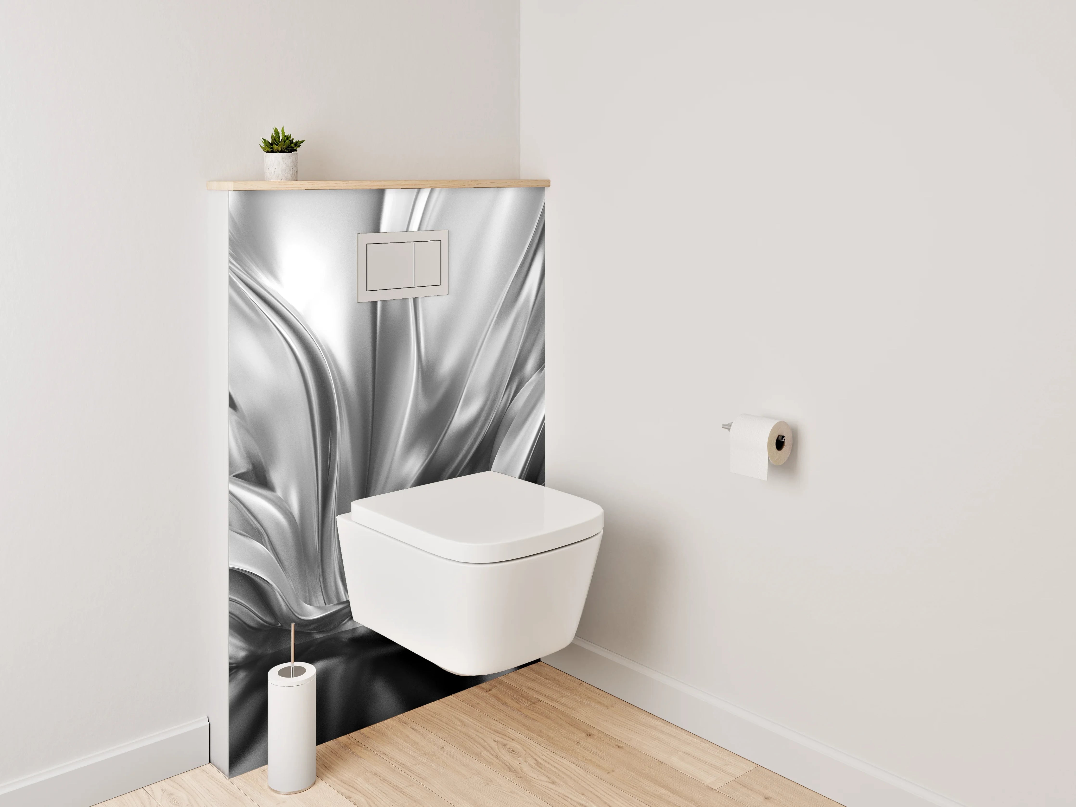 WC-Rückwand - Silberne Metall-Textur mit Wellenmuster