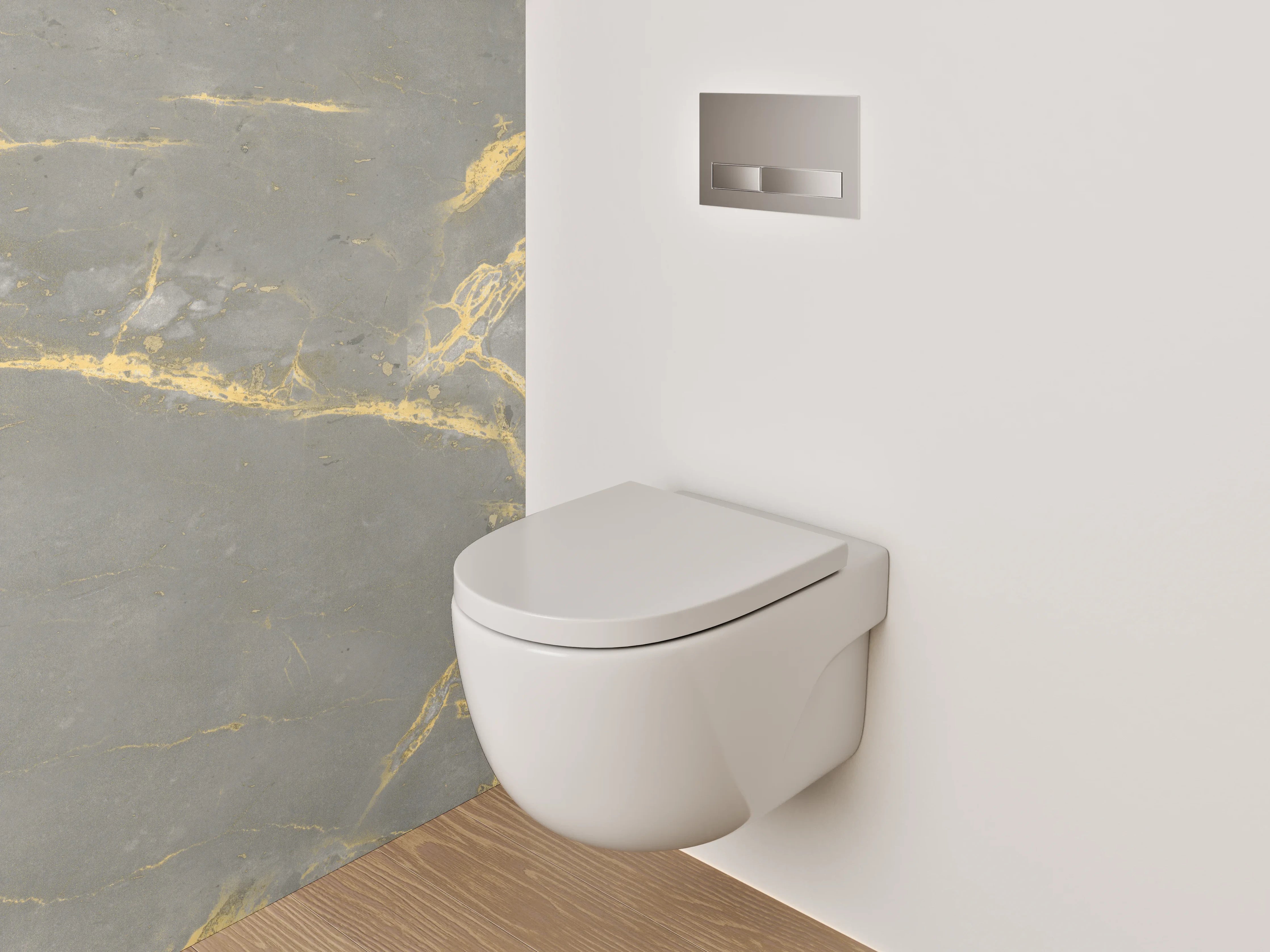 WC-Rückwand - Silberne Schatten auf weißem Stein