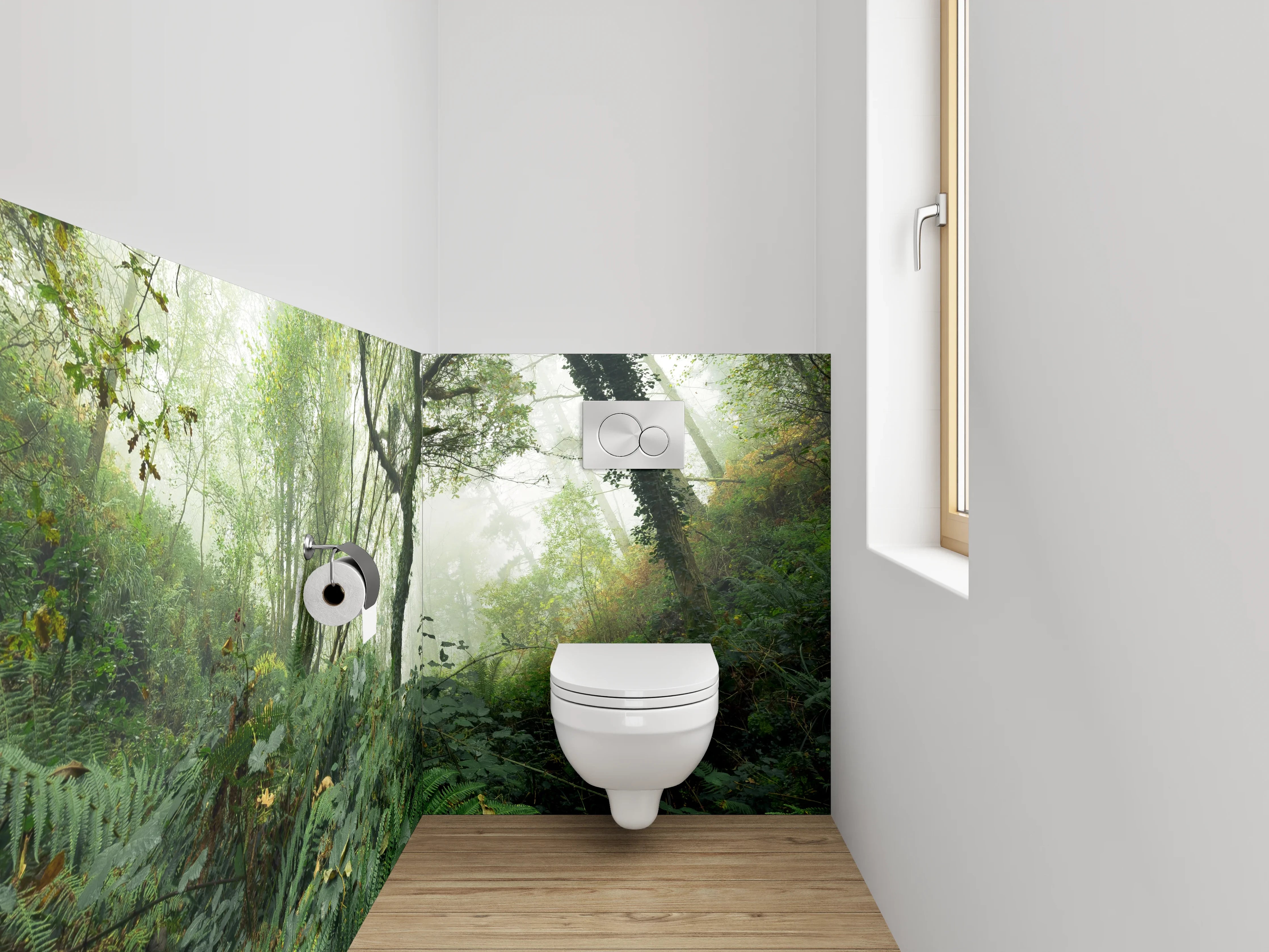 WC-Rückwand - Silberne Schatten im Nebelwald