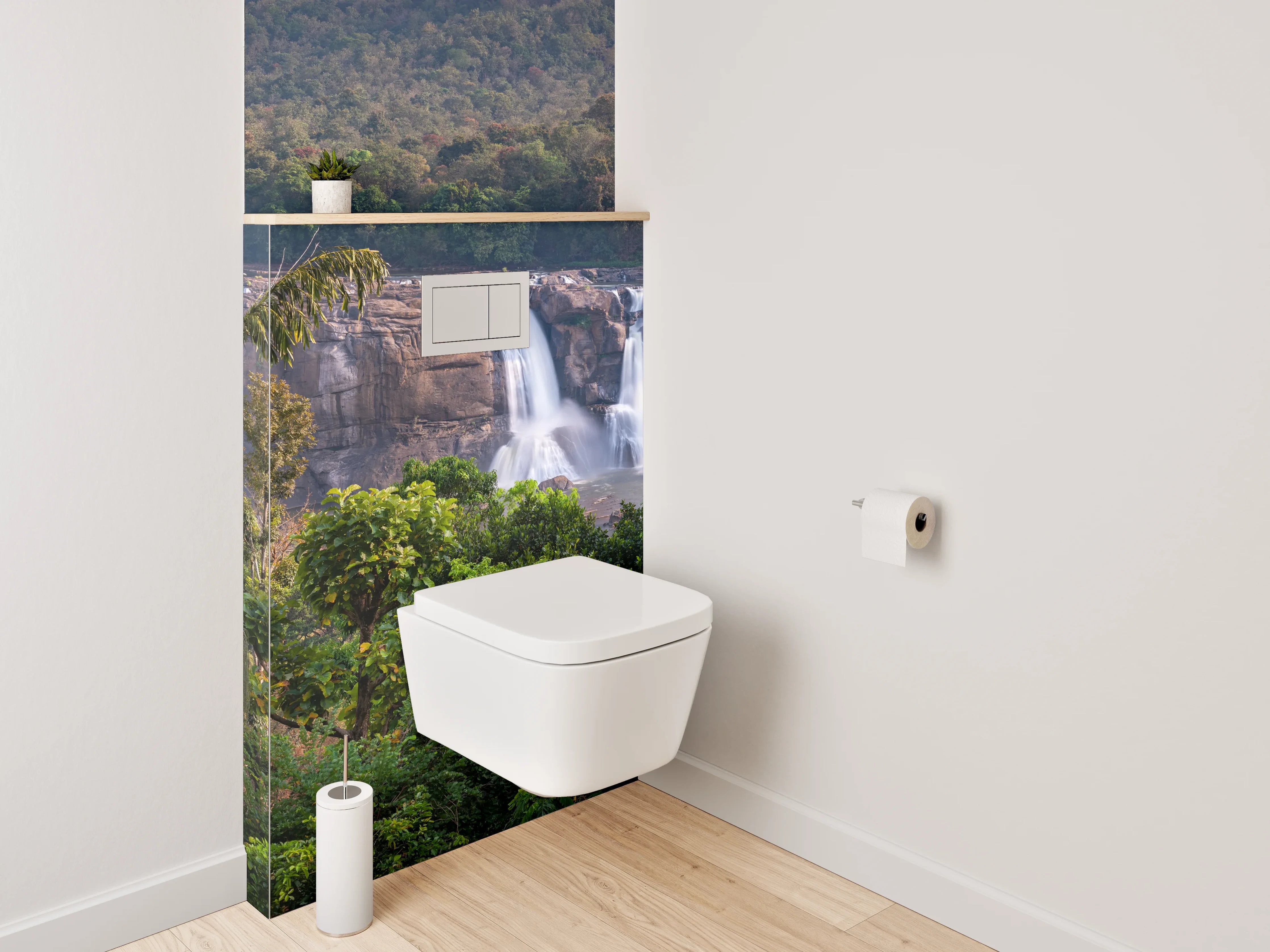 WC-Rückwand - Silberne Wasserströme im Nebelgrün