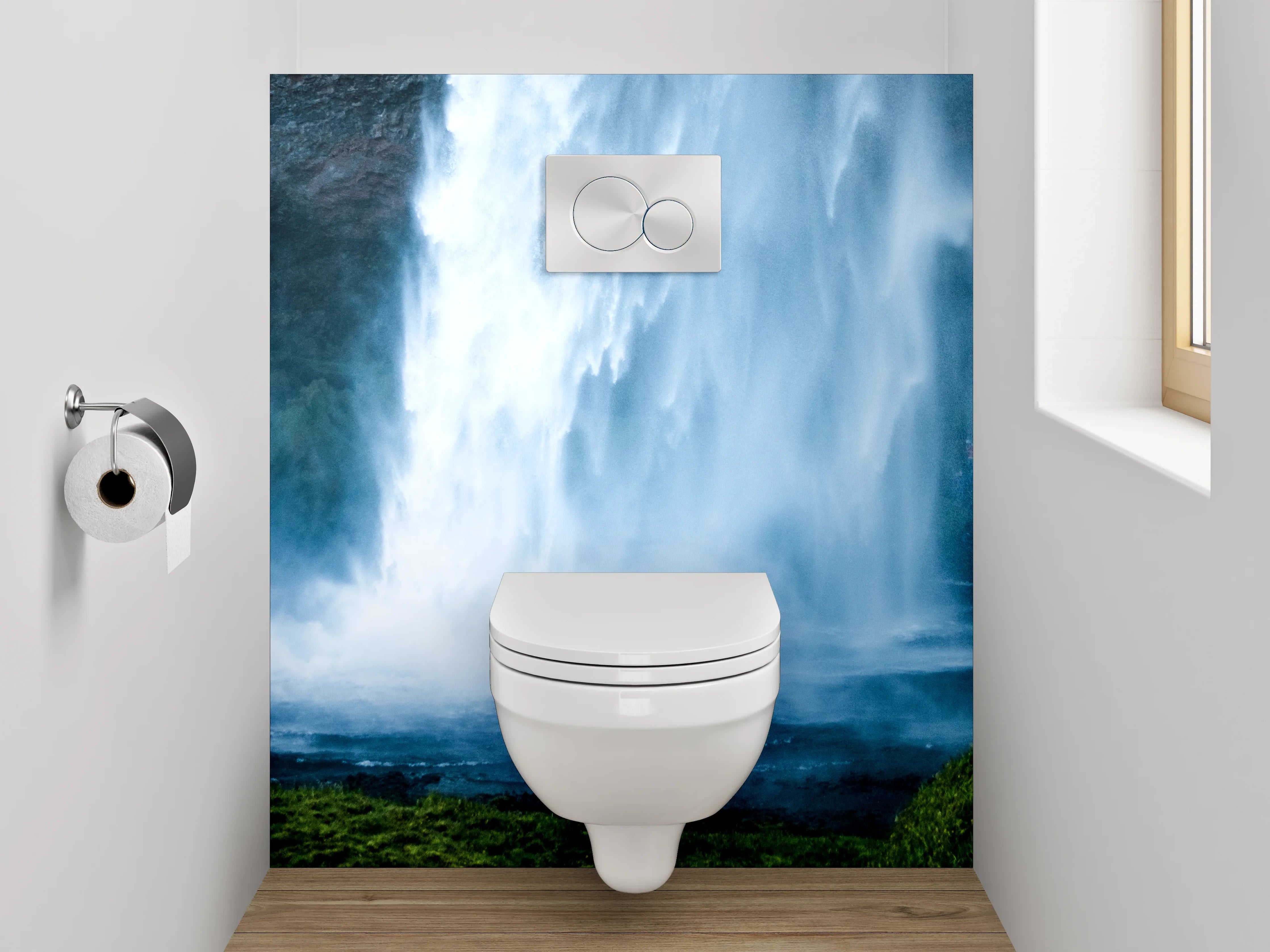 WC-Rückwand - Silberne Wasserträume im Nebelwald