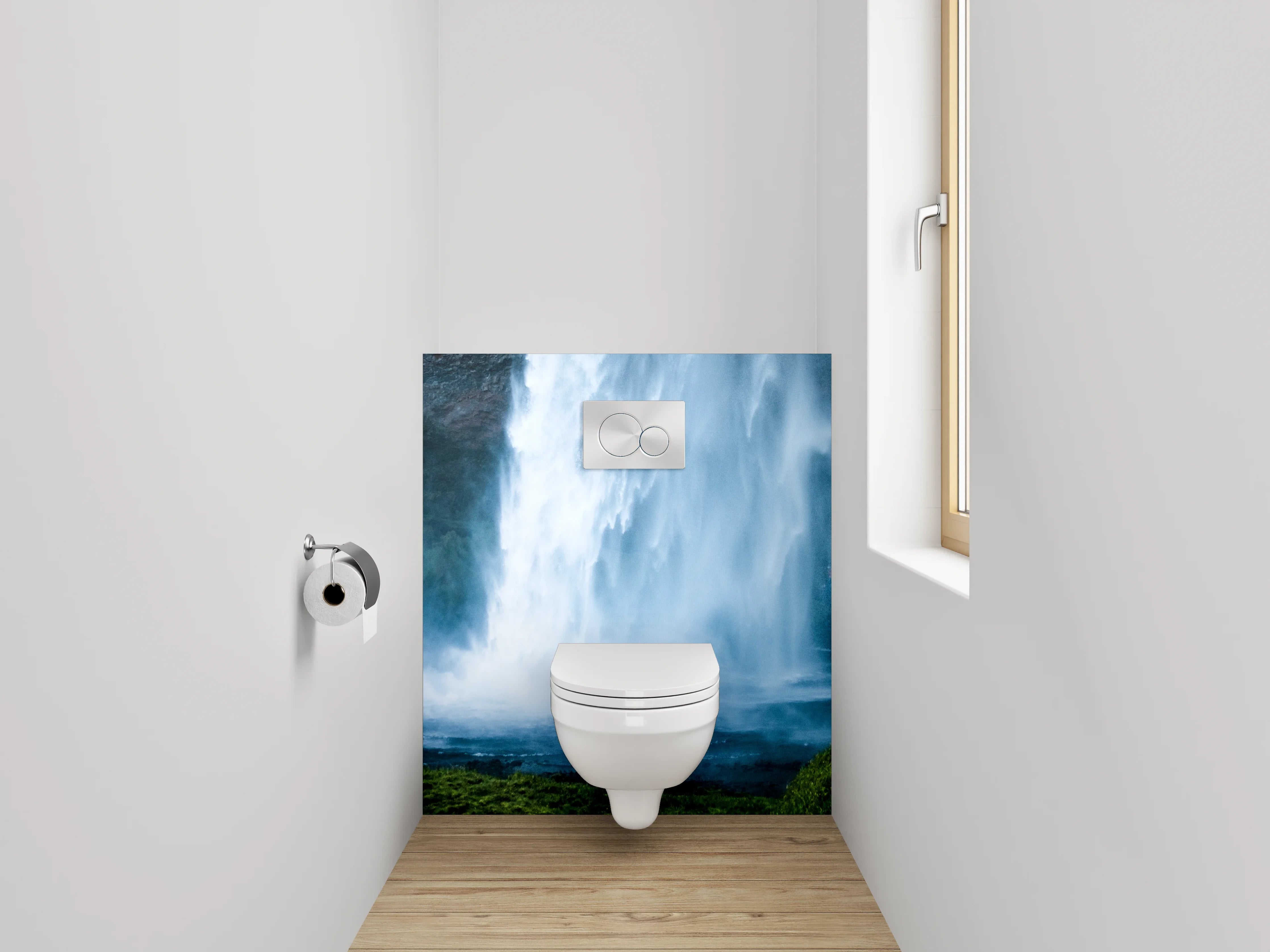 WC-Rückwand - Silberne Wasserträume im Nebelwald