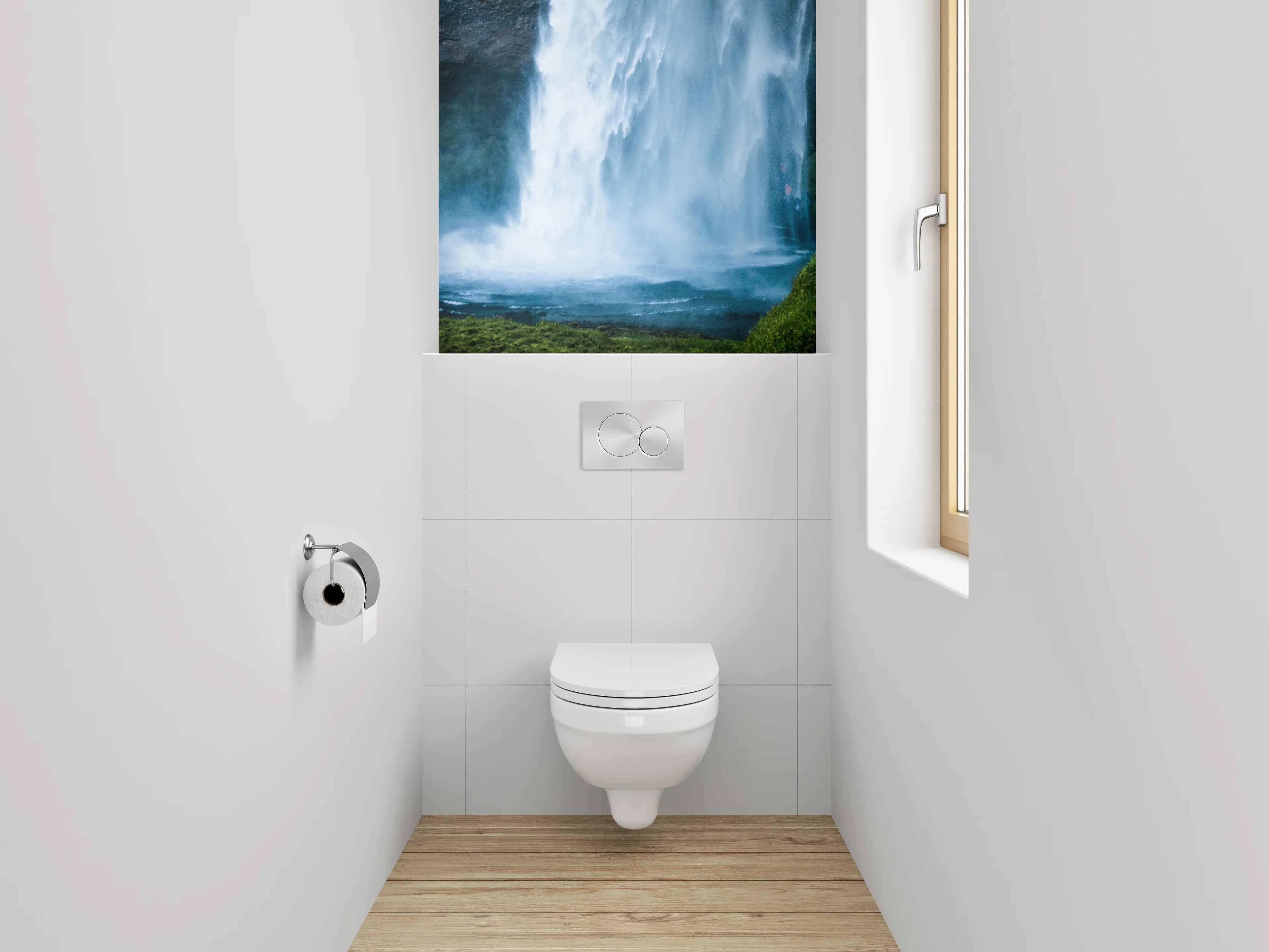 WC-Rückwand - Silberne Wasserträume im Nebelwald