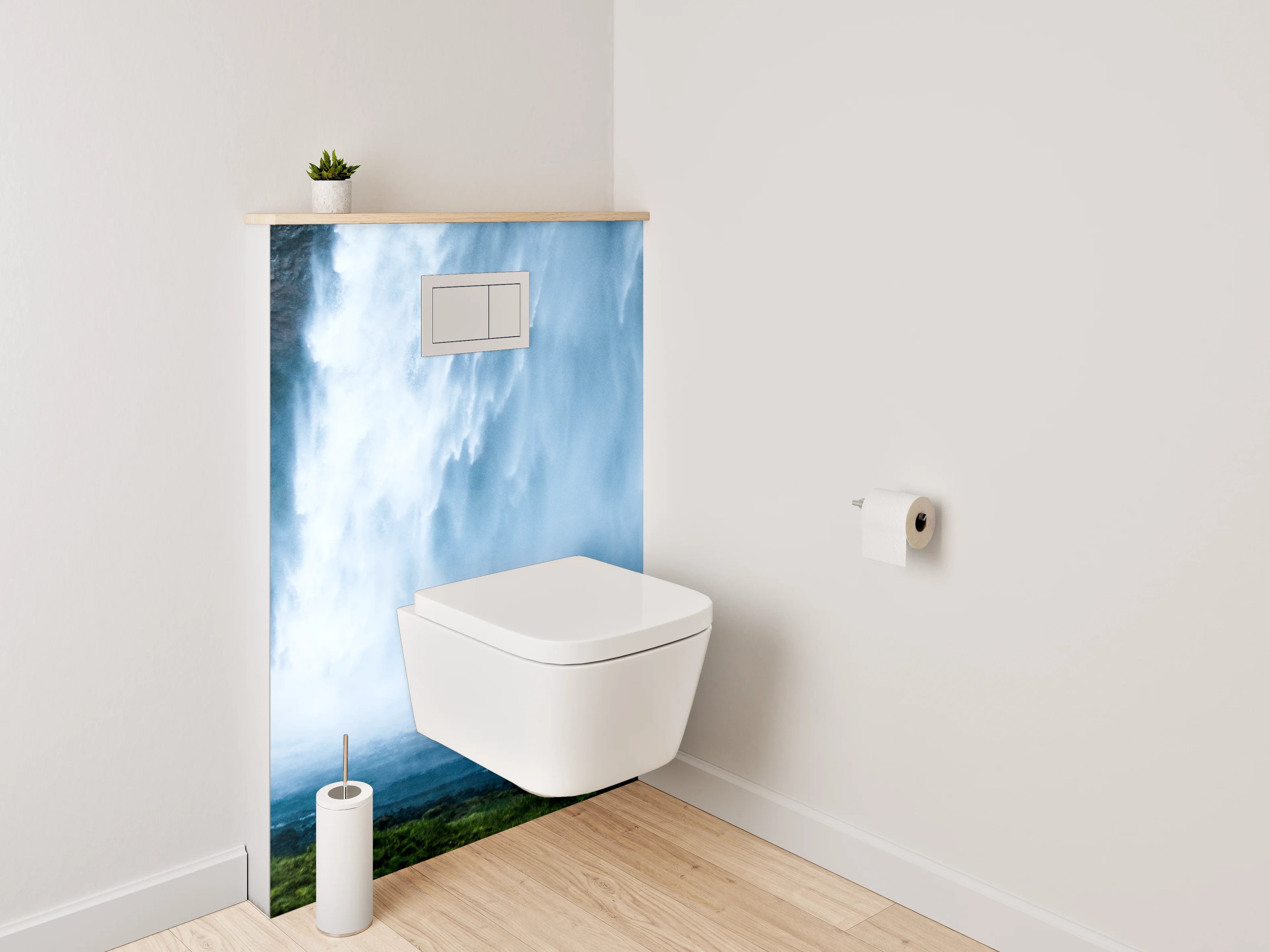 WC-Rückwand - Silberne Wasserträume im Nebelwald