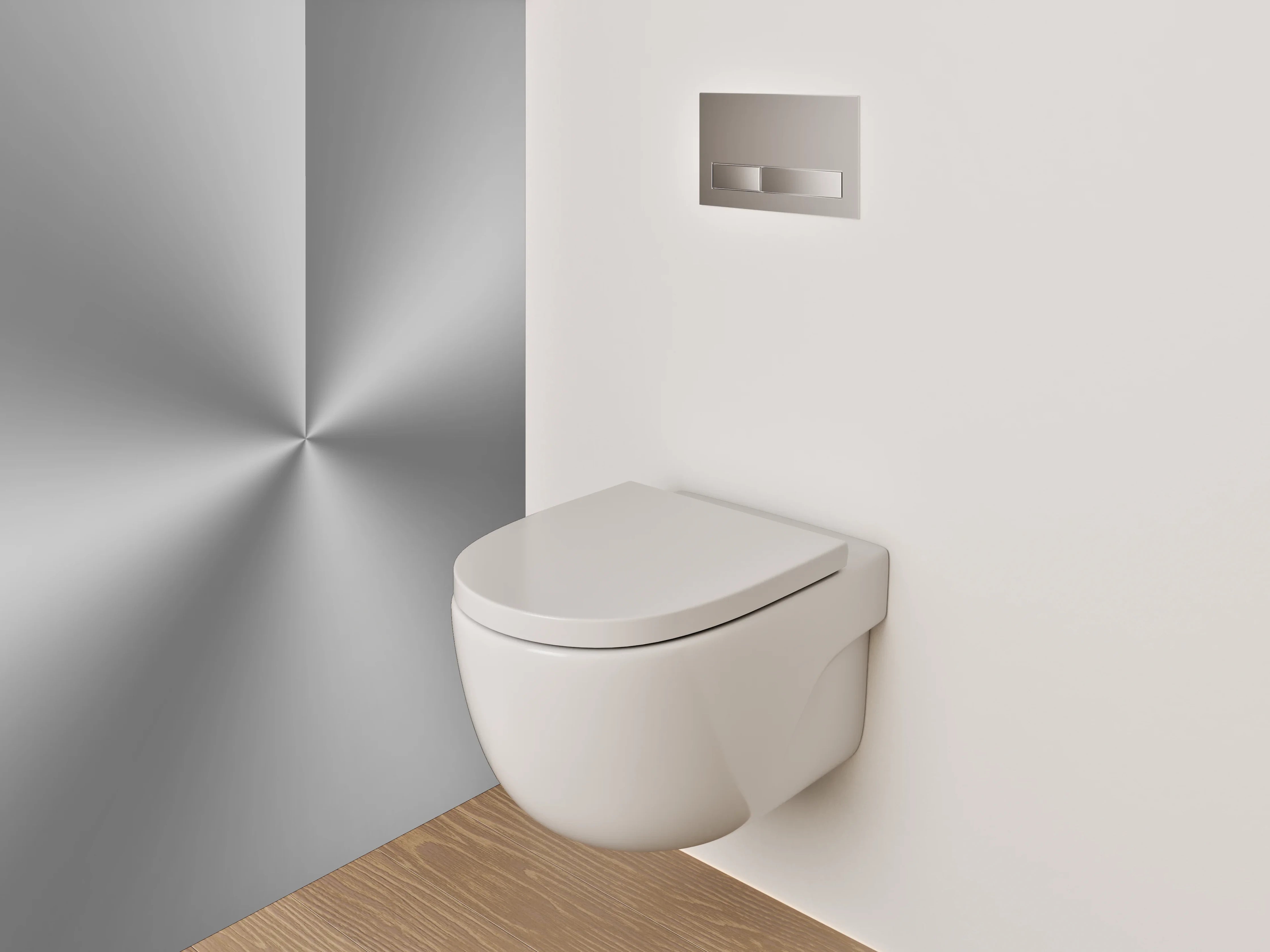 WC-Rückwand - Silberner Metall-Look mit Lichtreflex